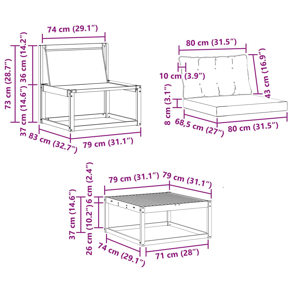 vidaXL Zestaw sof na zewnątrz 9 pcs Biały i jasnoszary 79 x 79 x 37 cm
