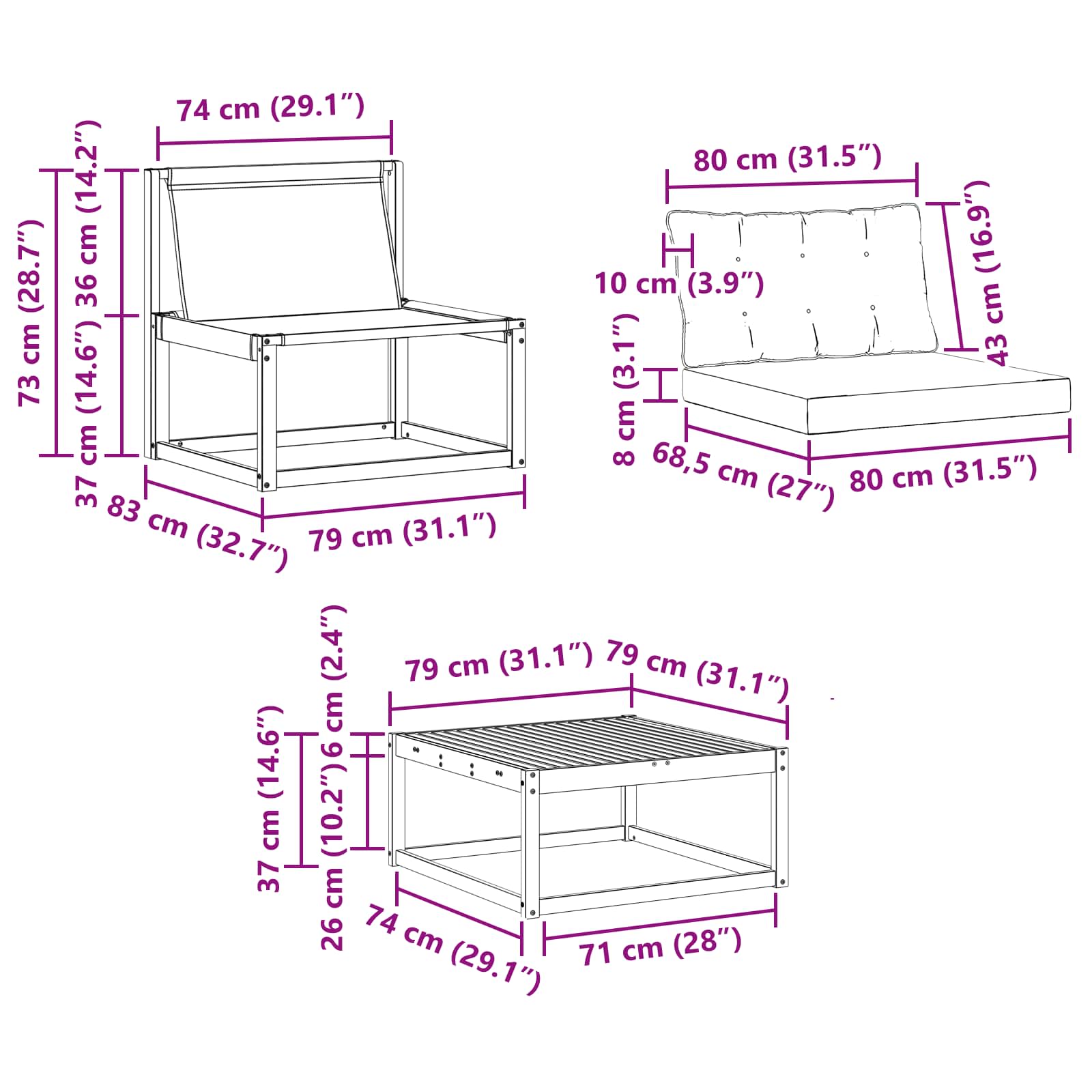 vidaXL Zestaw sof na zewnątrz 9 pcs Biały i jasnoszary 79 x 79 x 37 cm