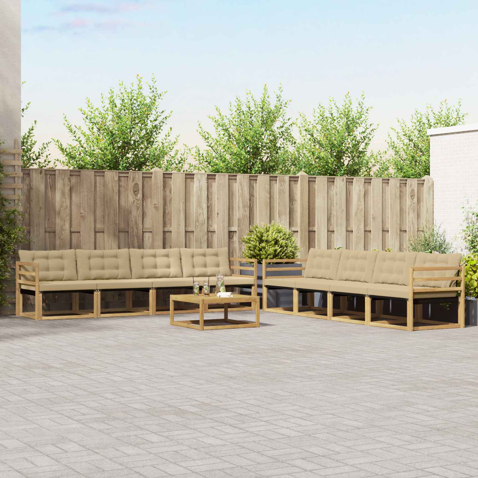vidaXL Zestaw sof na zewnątrz 9 pcs Biały i Beżowy 79 x 79 x 37 cm