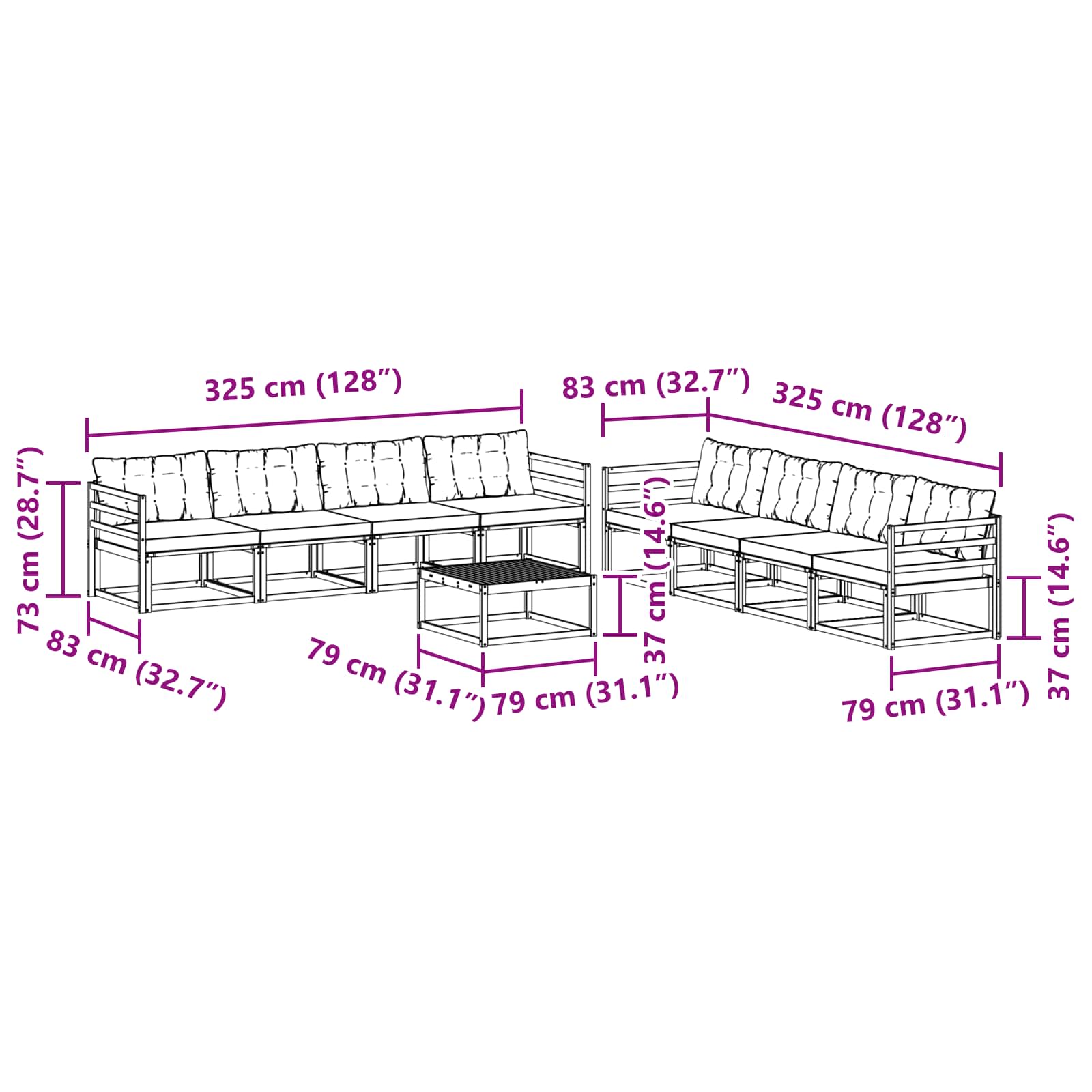 vidaXL Zestaw sof na zewnątrz 9 pcs Biały i Beżowy 79 x 79 x 37 cm