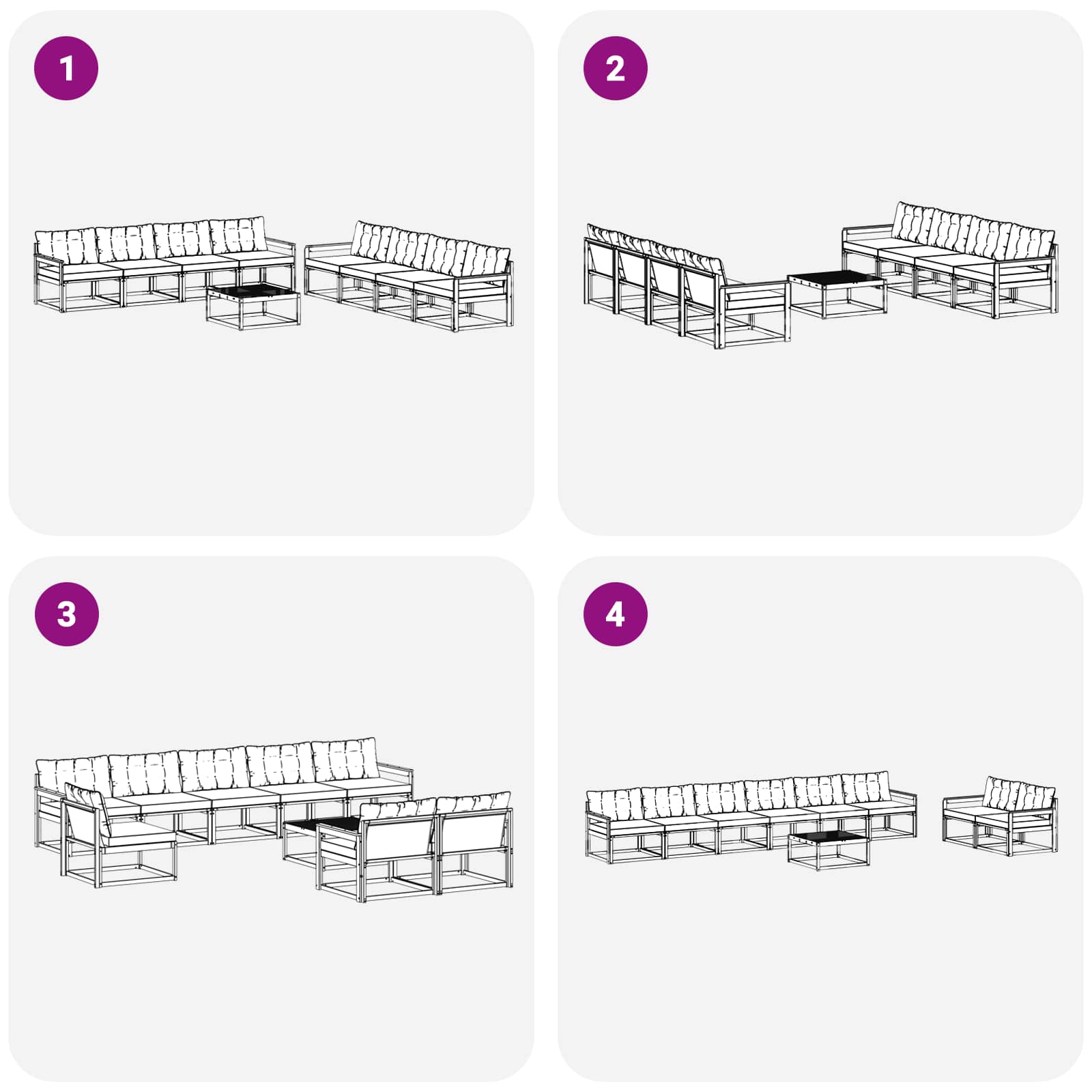 vidaXL Zestaw sof na zewnątrz 9 pcs biały i czarny 79 x 79 x 37 cm