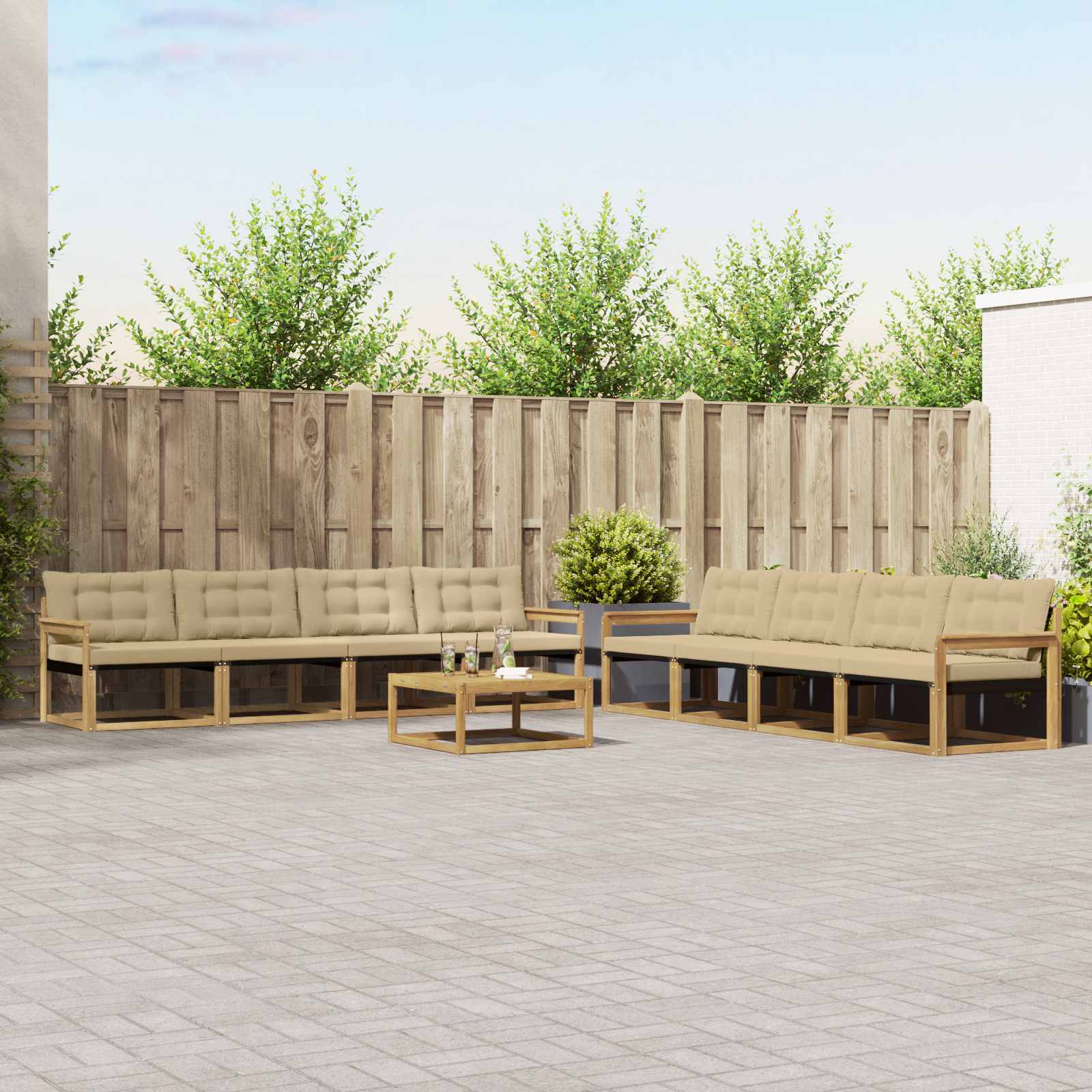 vidaXL Zestaw sof na zewnątrz 9 pcs Biały i Beżowy 79 x 79 x 37 cm