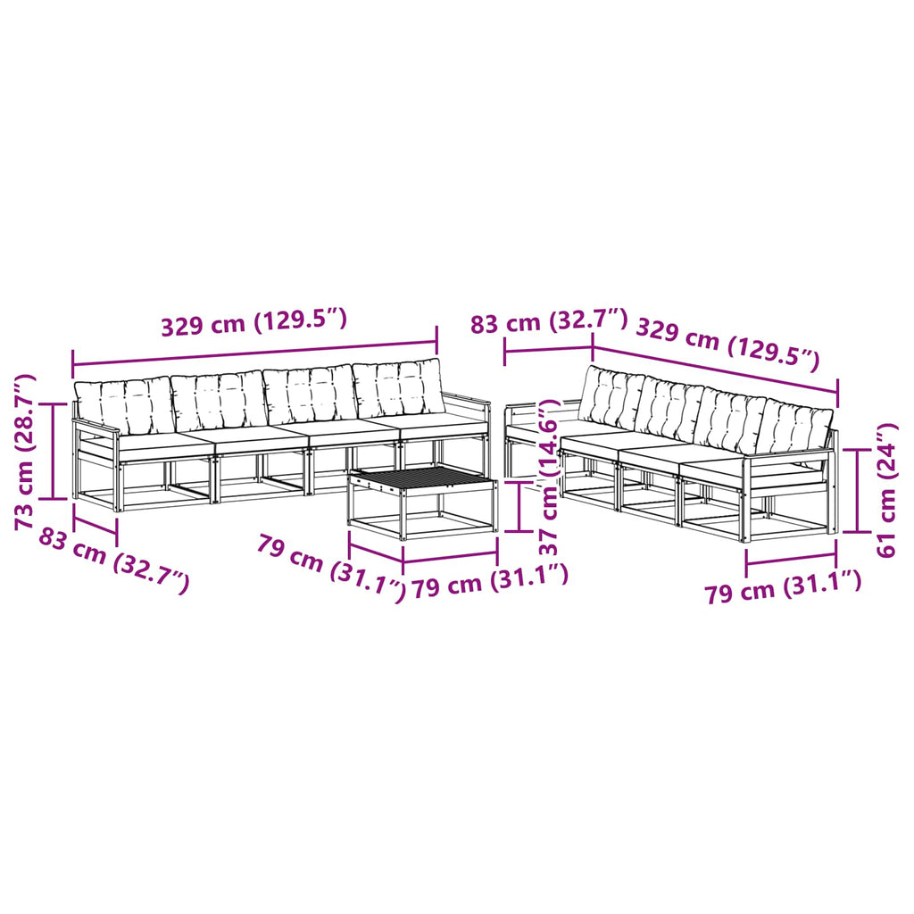 vidaXL Zestaw sof na zewnątrz 9 pcs Biały i Beżowy 79 x 79 x 37 cm