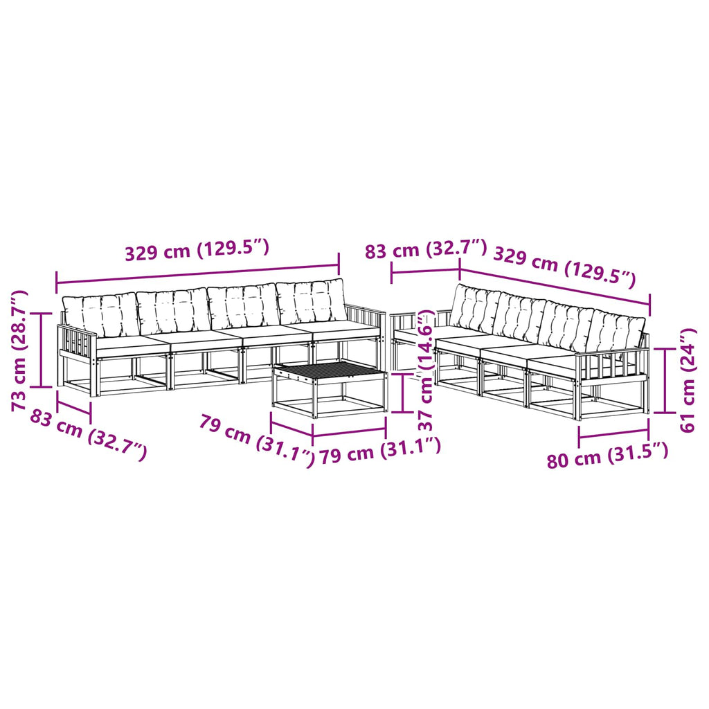 vidaXL Zestaw sof na zewnątrz 9 pcs Biały i jasnoszary 79 x 79 x 37 cm