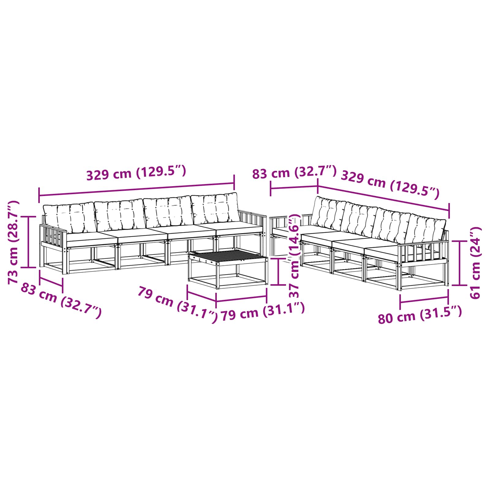 vidaXL Zestaw sof na zewnątrz 9 pcs Biały i jasnoszary 79 x 79 x 37 cm