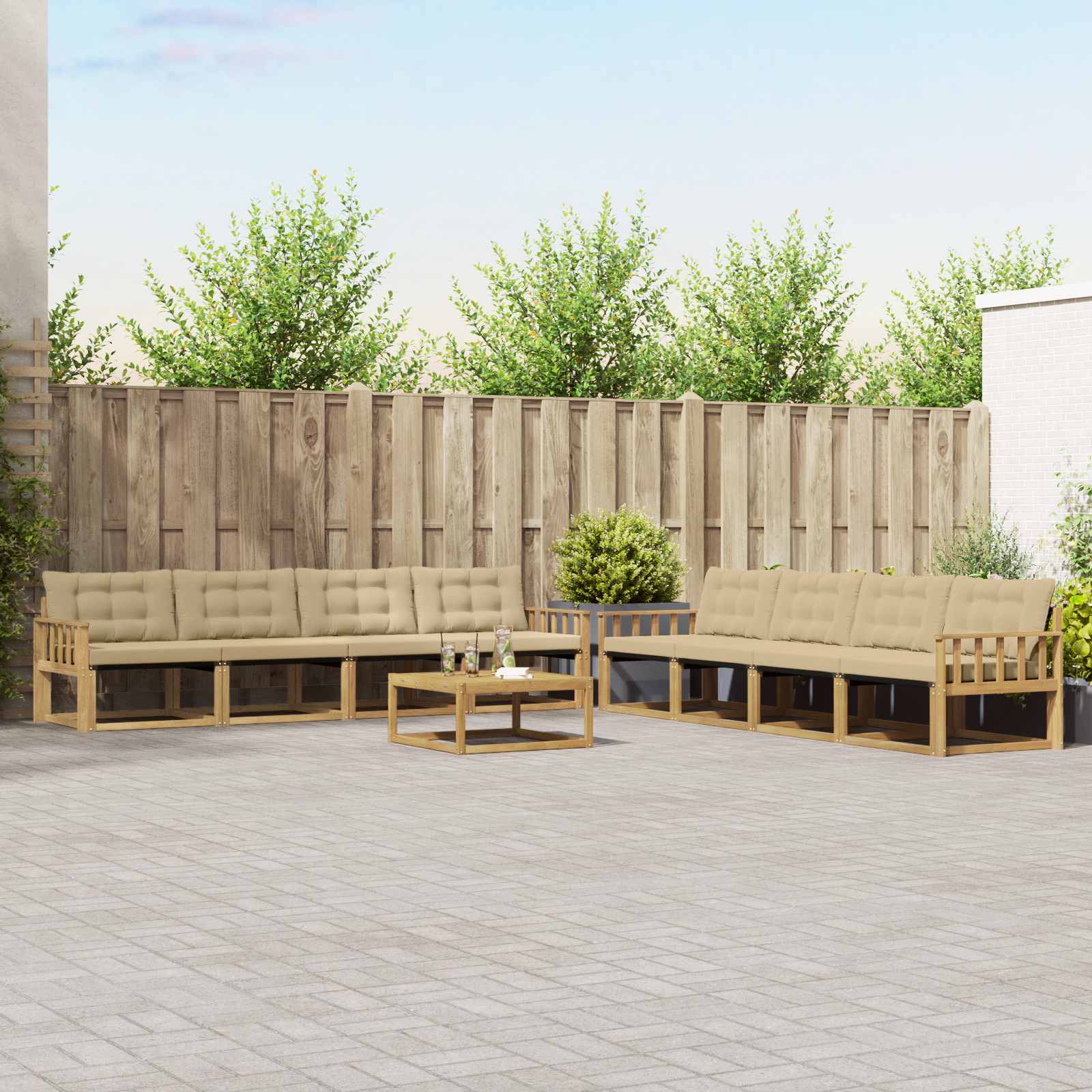 vidaXL Zestaw sof na zewnątrz 9 pcs Biały i Beżowy 79 x 79 x 37 cm