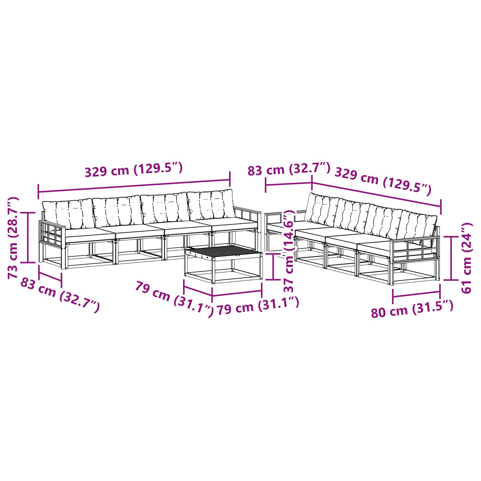 vidaXL Zestaw sof na zewnątrz 9 pcs Biały i jasnoszary 79 x 79 x 37 cm