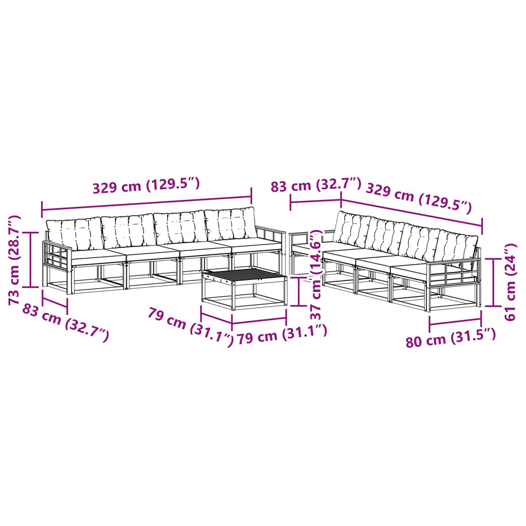vidaXL Zestaw sof na zewnątrz 9 pcs Biały i Beżowy 79 x 79 x 37 cm