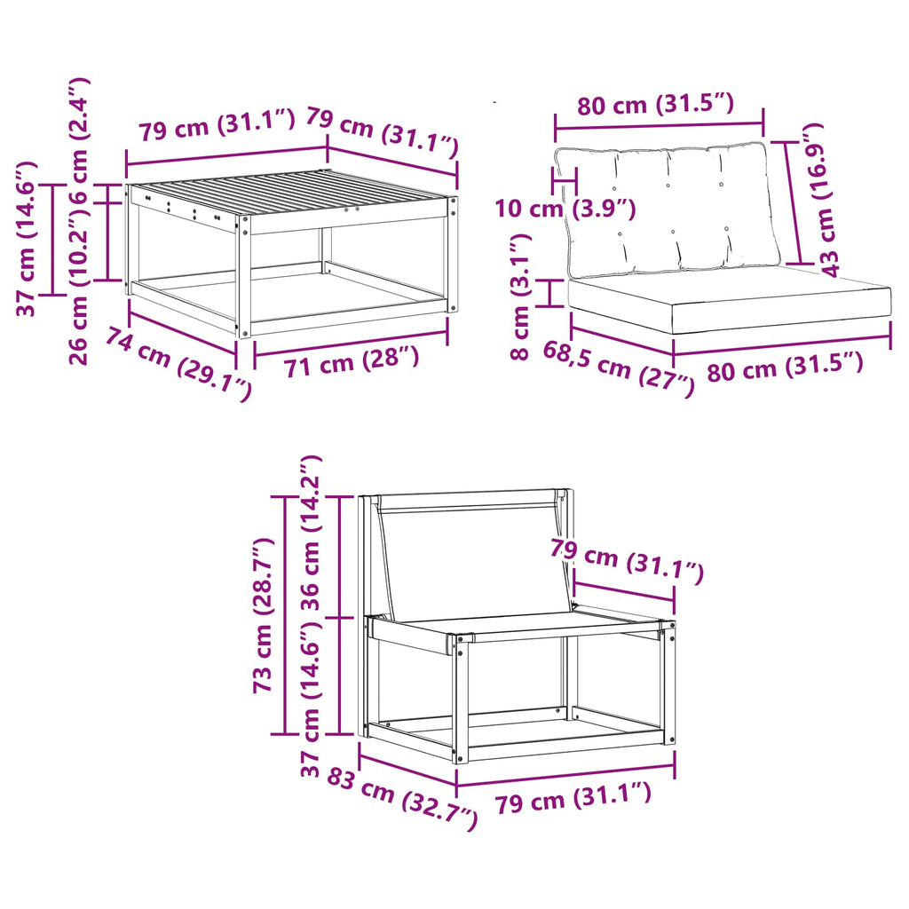 vidaXL Zestaw sof na zewnątrz 9 pcs Biały i kremowy 79 x 79 x 37 cm