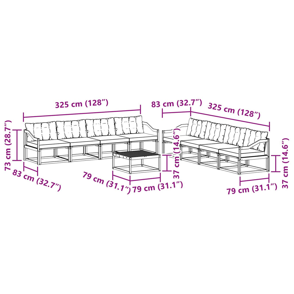 vidaXL Zestaw sof na zewnątrz 9 pcs biały i czarny 79 x 79 x 37 cm