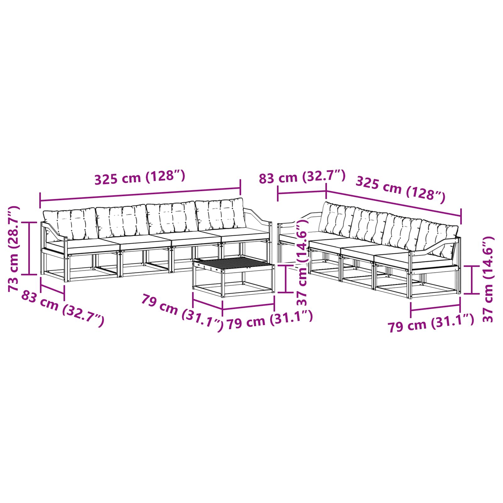 vidaXL Zestaw sof na zewnątrz 9 pcs Biały i Beżowy 79 x 79 x 37 cm
