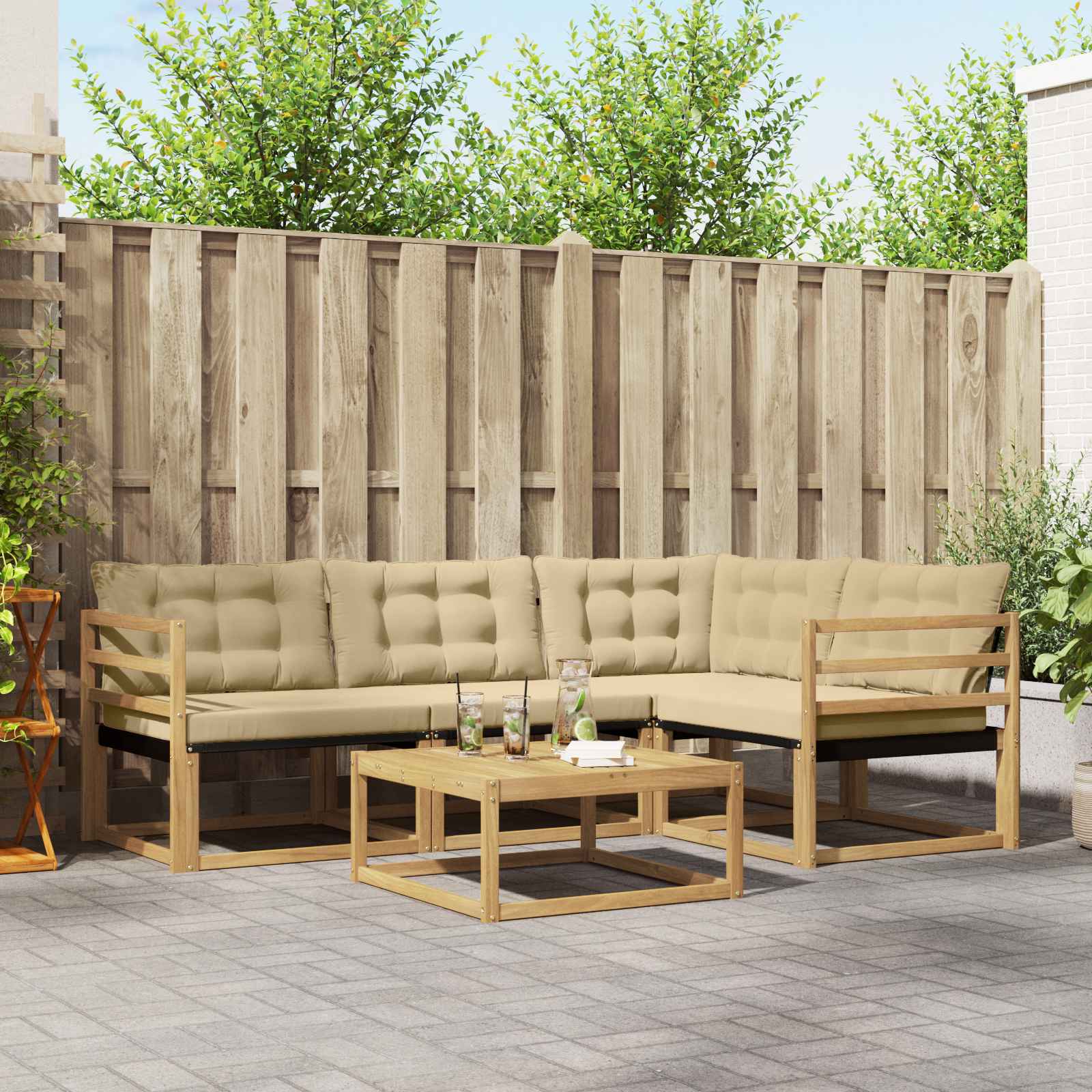 vidaXL Zestaw sof na zewnątrz 5 pcs Biały i Beżowy 79 x 79 x 37 cm