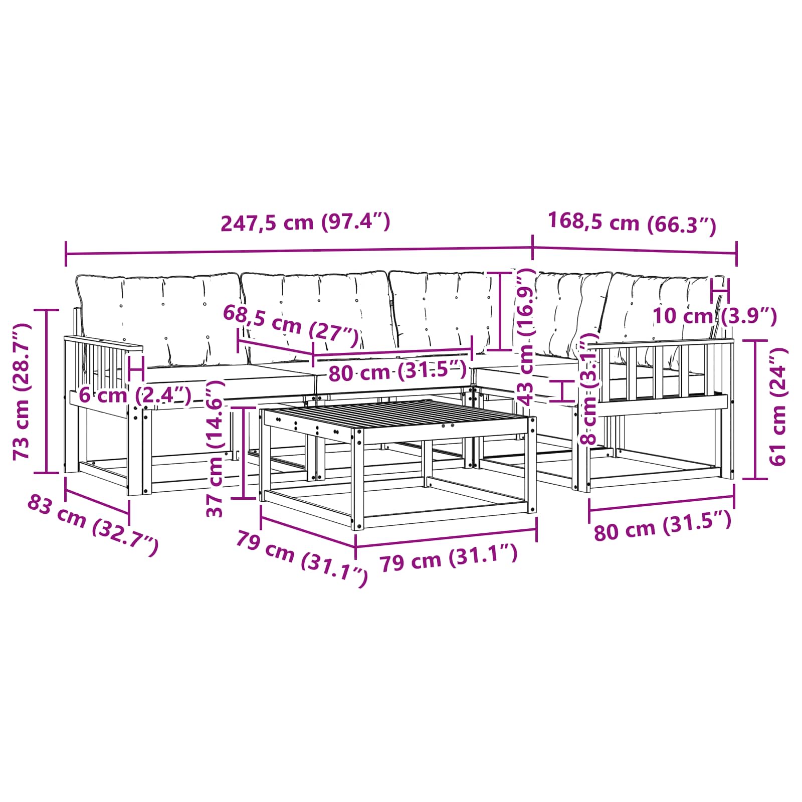 vidaXL Zestaw sof na zewnątrz 5 pcs biały i czarny 79 x 79 x 37 cm