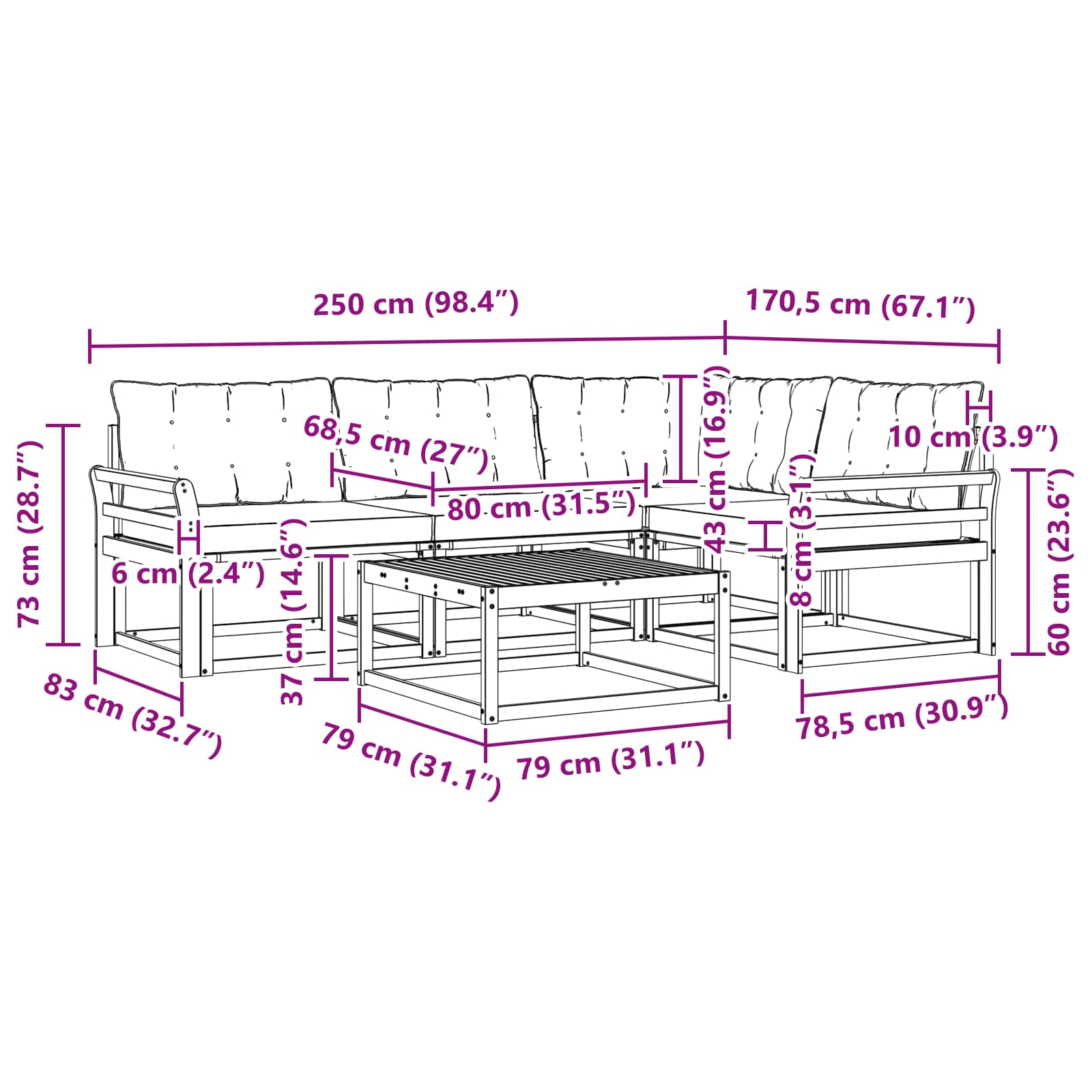 vidaXL Zestaw sof na zewnątrz 5 pcs Biały i Beżowy 79 x 79 x 37 cm