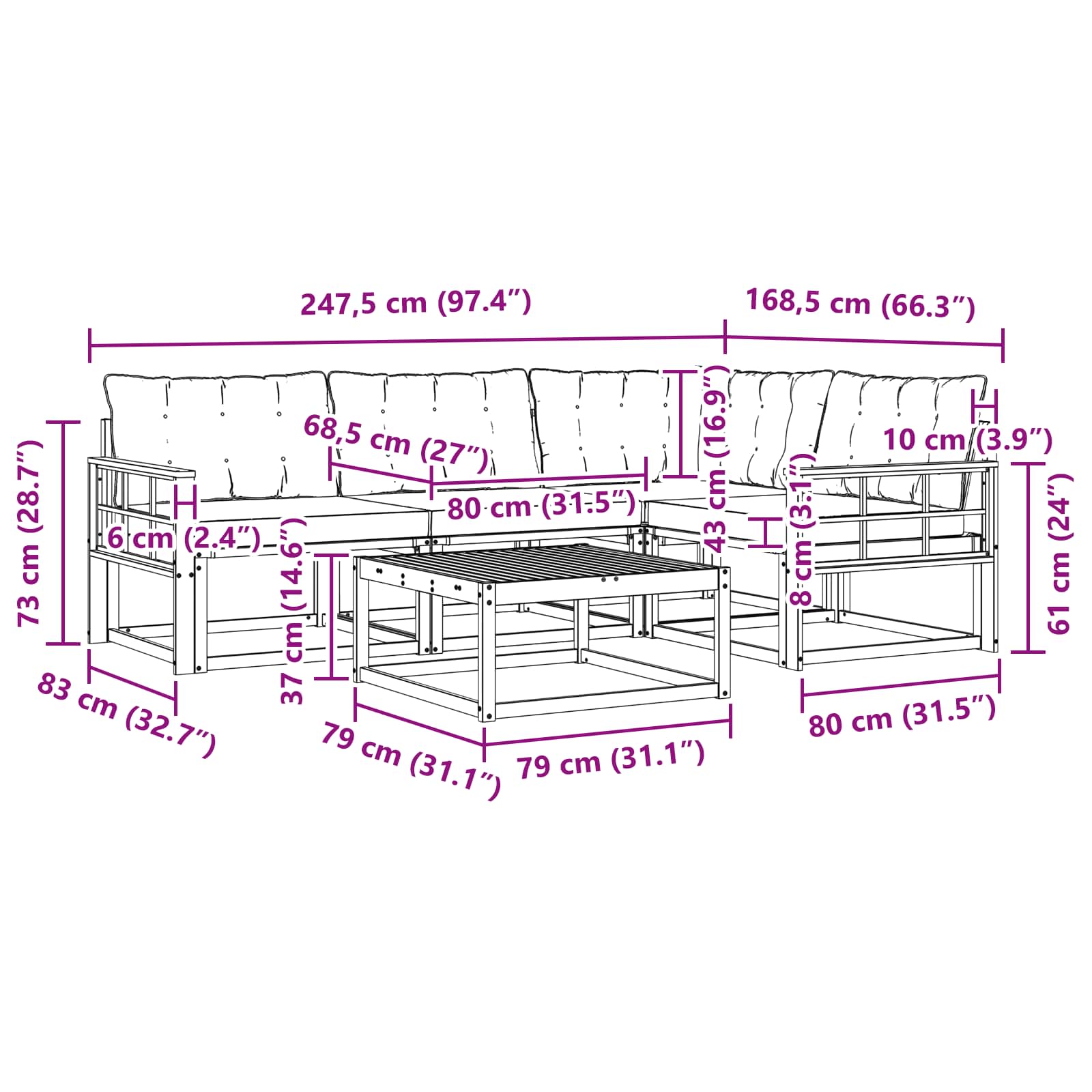 vidaXL Zestaw sof na zewnątrz 5 pcs Biały i kremowy 79 x 79 x 37 cm