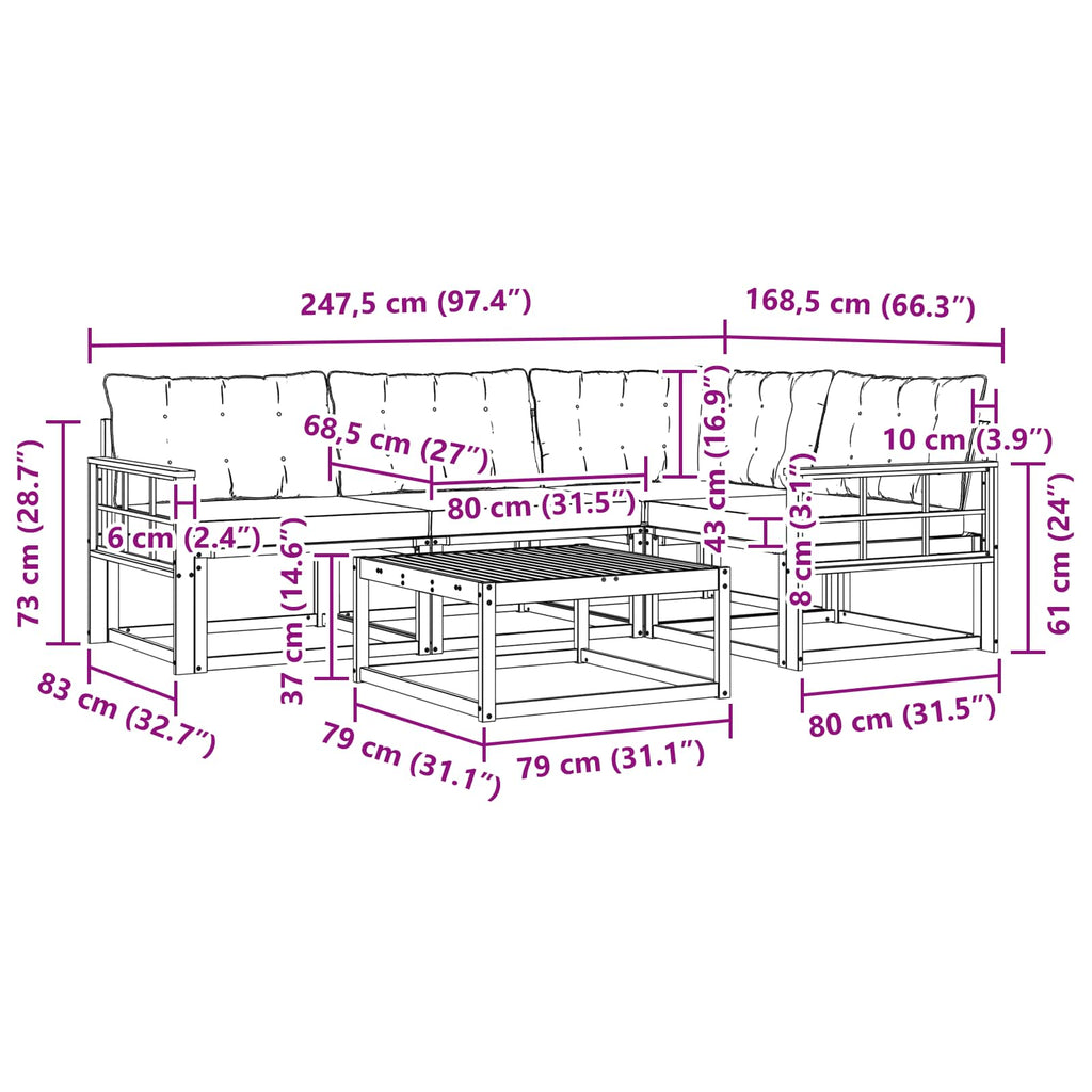 vidaXL Zestaw sof na zewnątrz 5 pcs Biały i Beżowy 79 x 79 x 37 cm