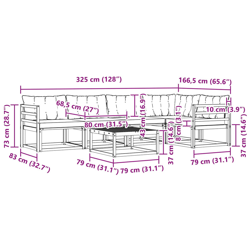 vidaXL Zestaw sof na zewnątrz 6 pcs Biały i kremowy 79 x 79 x 37 cm