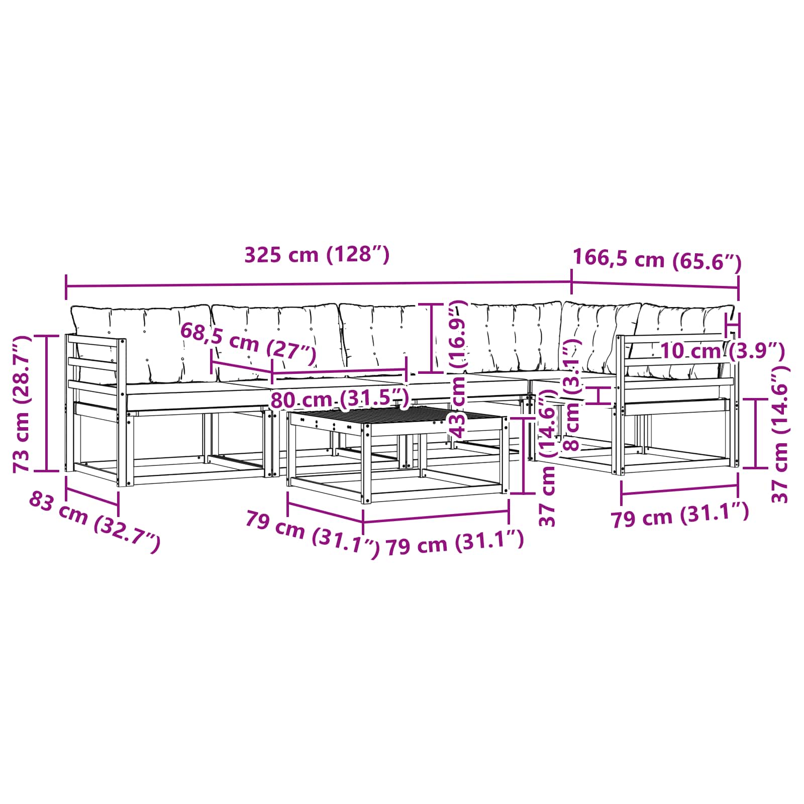 vidaXL Zestaw sof na zewnątrz 6 pcs Biały i jasnoszary 79 x 79 x 37 cm