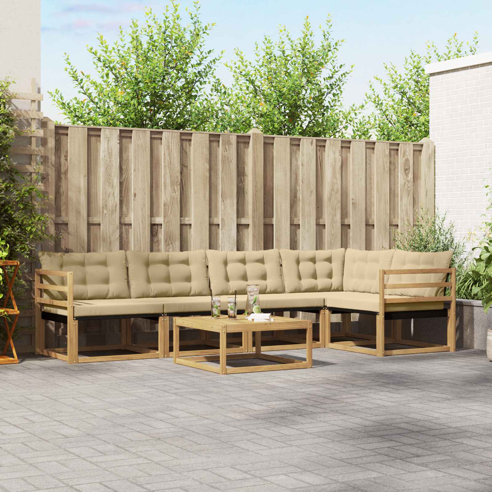 vidaXL Zestaw sof na zewnątrz 6 pcs Biały i Beżowy 79 x 79 x 37 cm
