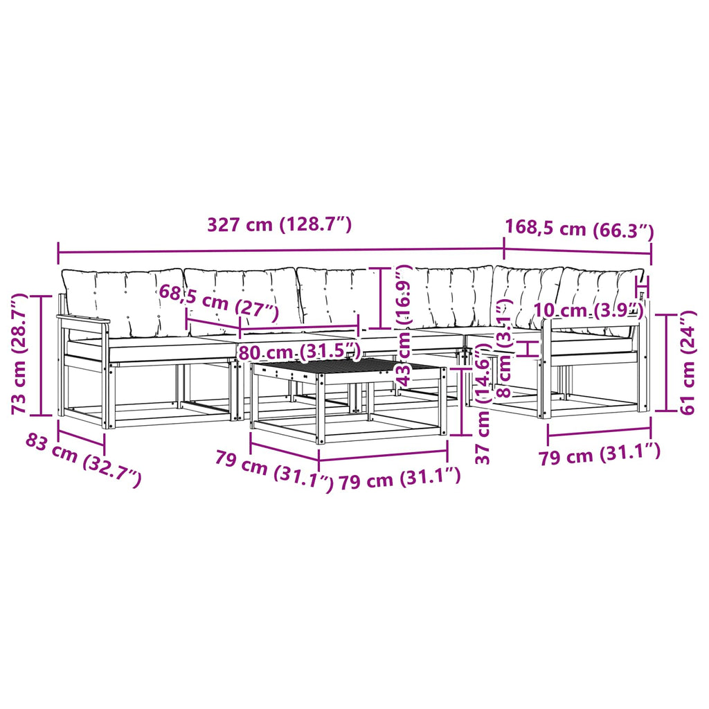 vidaXL Zestaw sof na zewnątrz 6 pcs Biały i Beżowy 79 x 79 x 37 cm