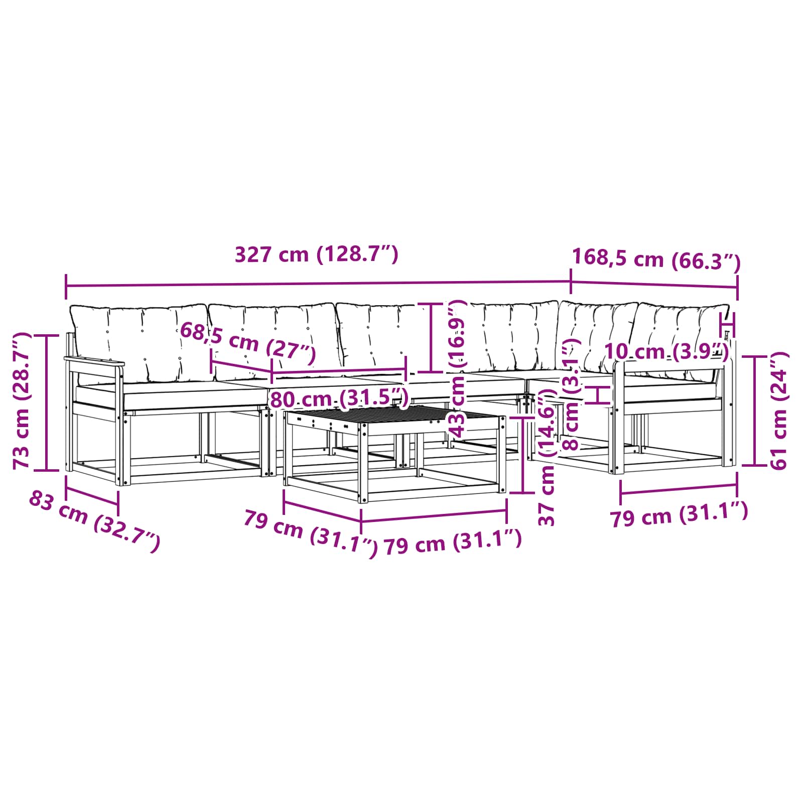 vidaXL Zestaw sof na zewnątrz 6 pcs Biały i Beżowy 79 x 79 x 37 cm