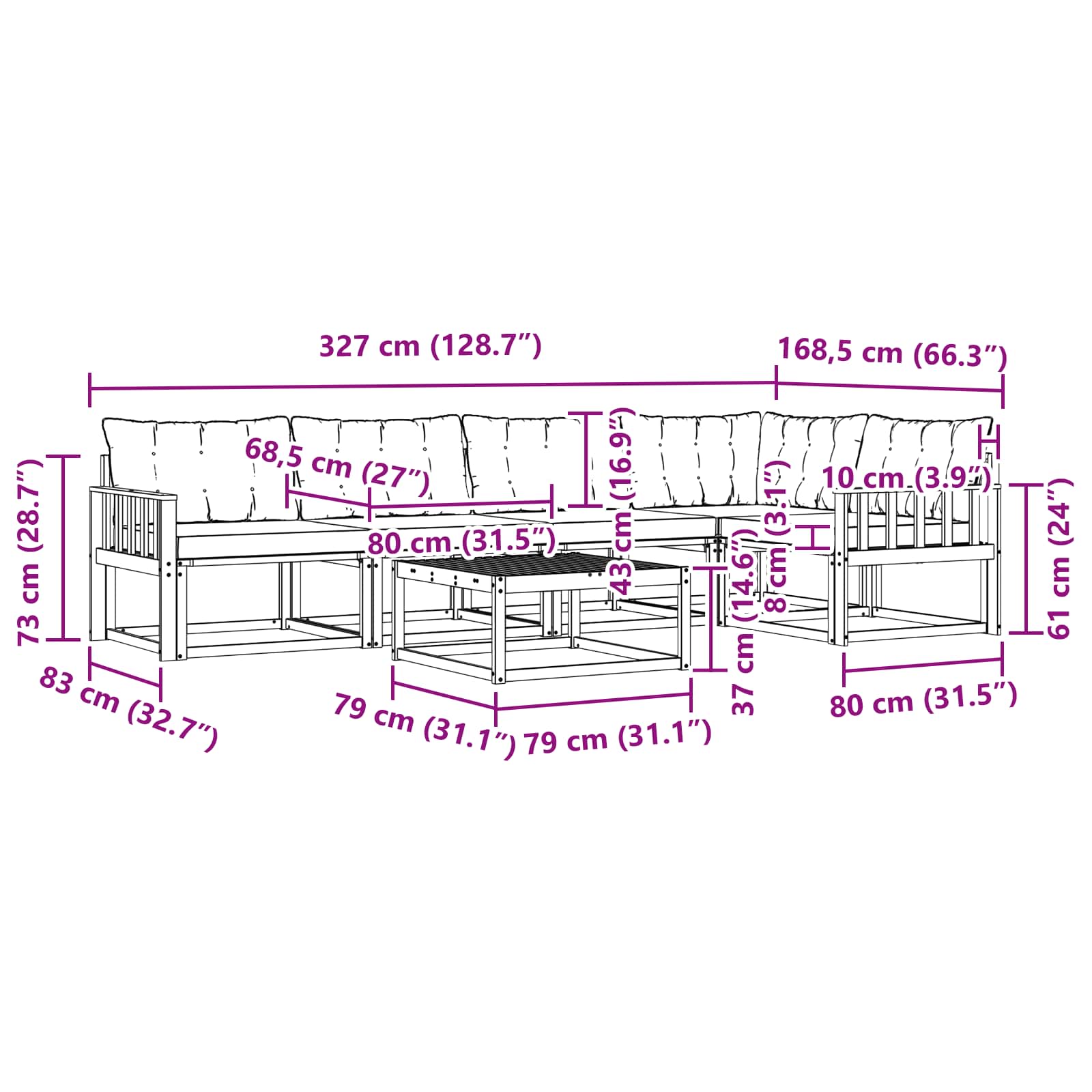 vidaXL Zestaw sof na zewnątrz 6 pcs Biały i Beżowy 79 x 79 x 37 cm