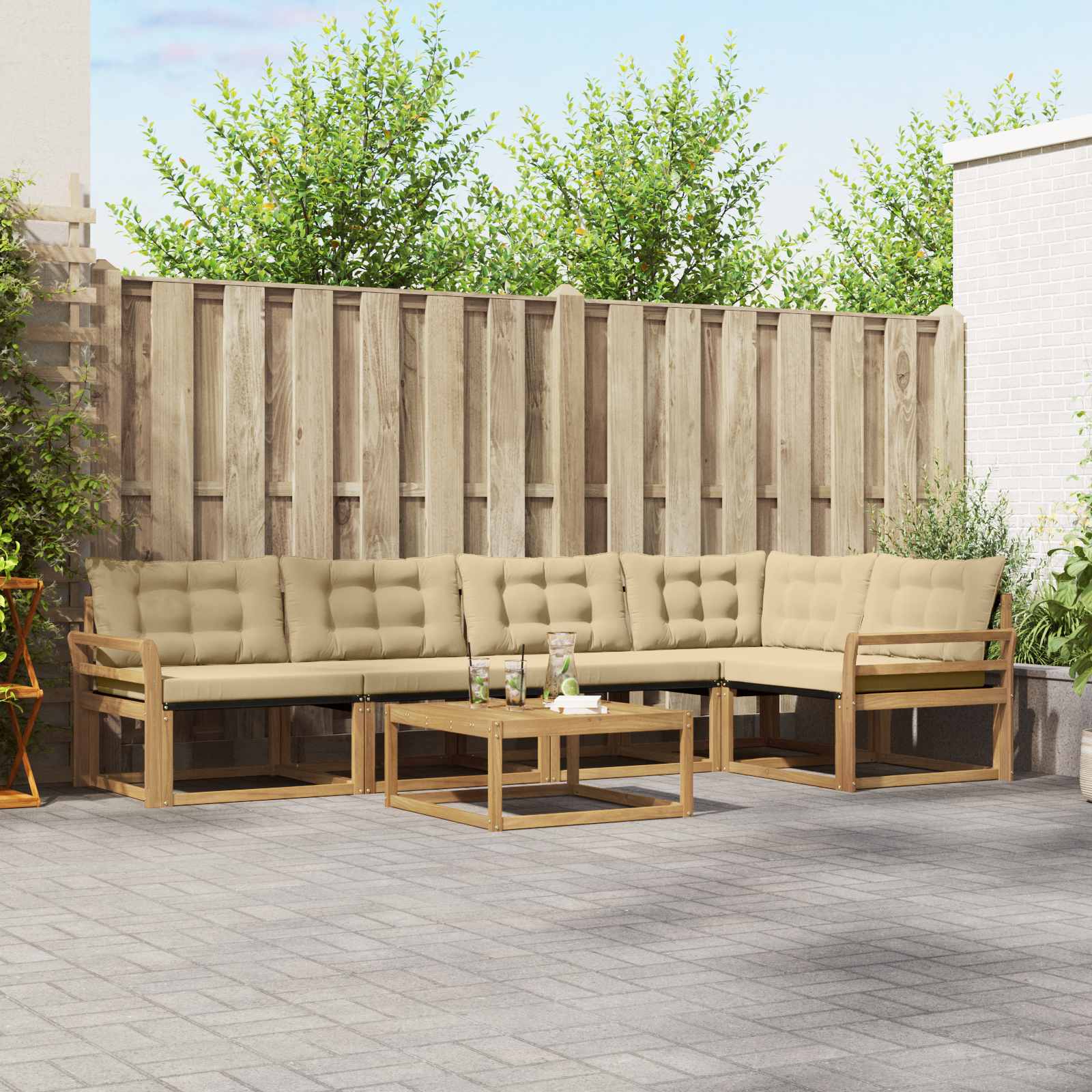 vidaXL Zestaw sof na zewnątrz 6 pcs Biały i Beżowy 79 x 79 x 37 cm