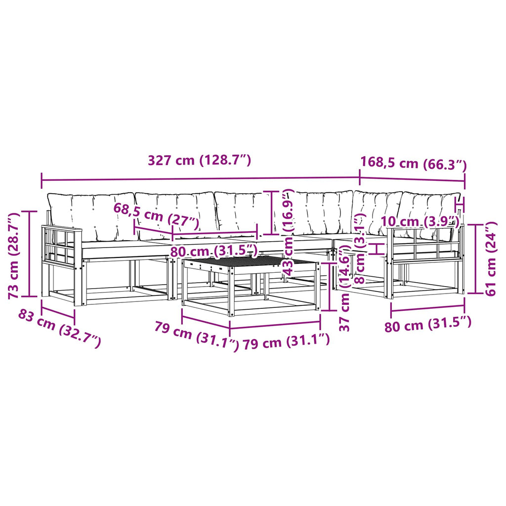 vidaXL Zestaw sof na zewnątrz 6 pcs Biały i Beżowy 79 x 79 x 37 cm
