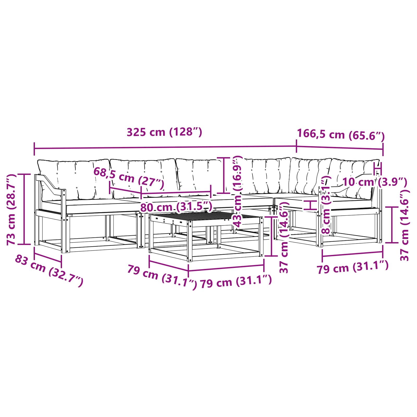vidaXL Zestaw sof na zewnątrz 6 pcs Biały i Beżowy 79 x 79 x 37 cm