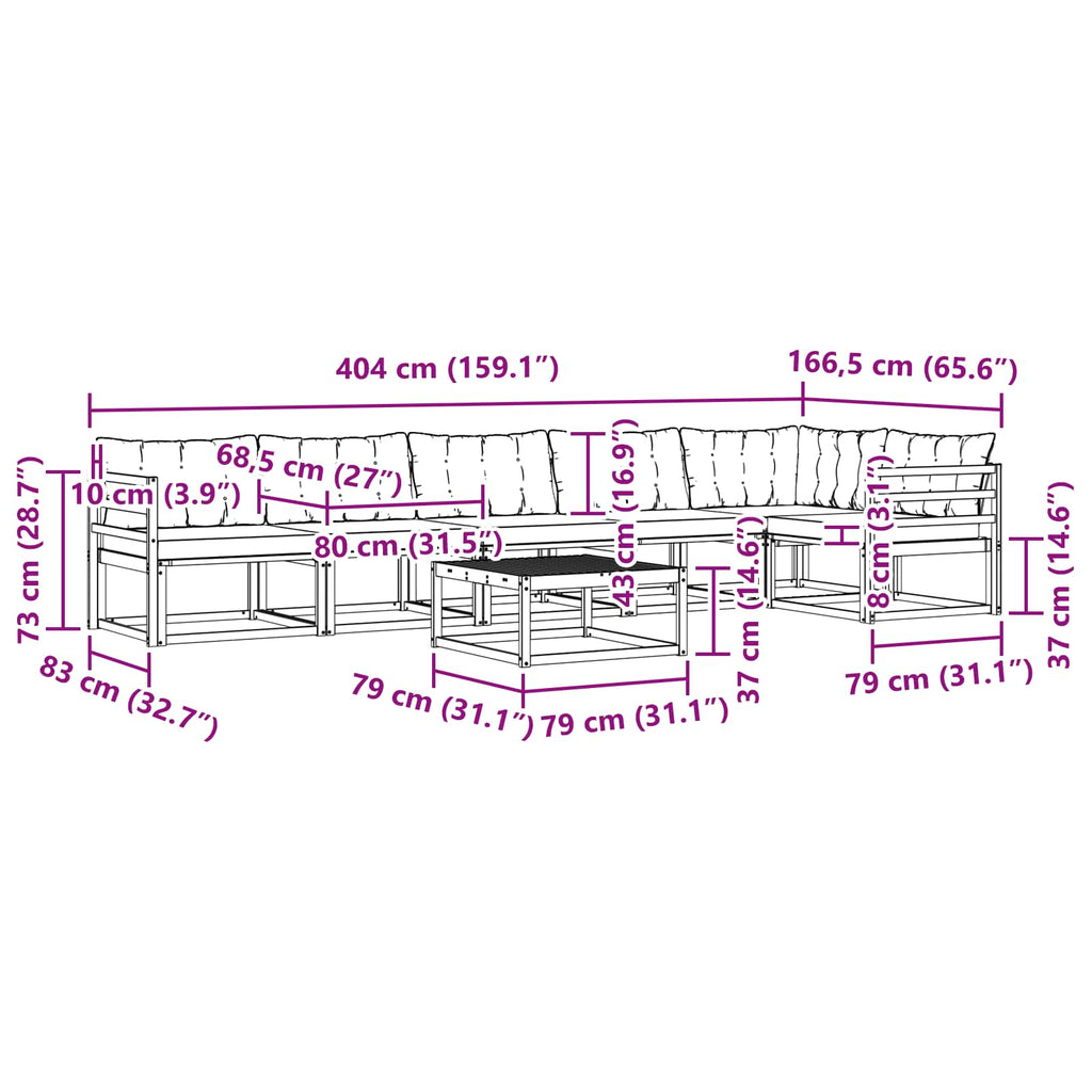 vidaXL Zestaw sof na zewnątrz 7 pcs Biały i kremowy 79 x 79 x 37 cm