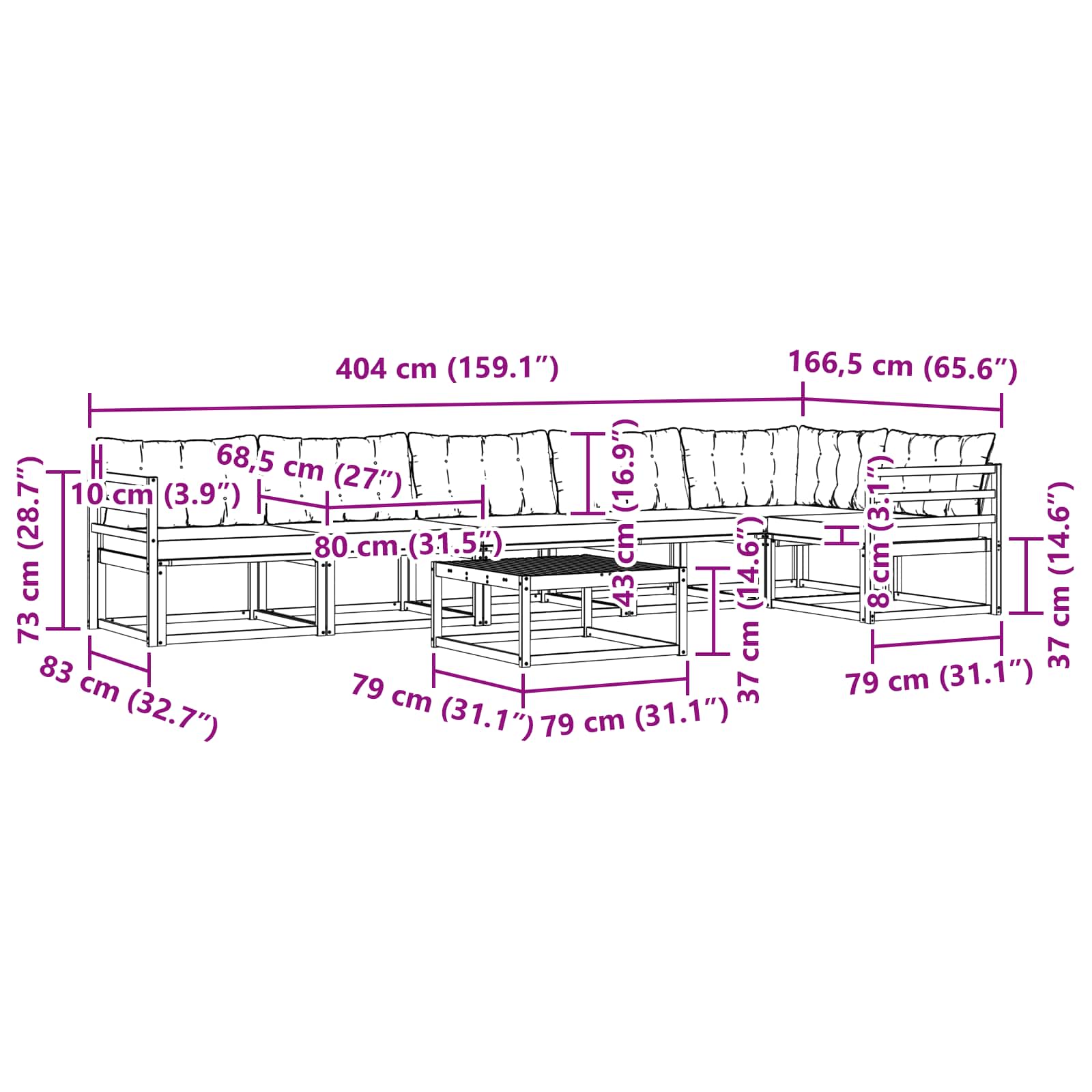 vidaXL Zestaw sof na zewnątrz 7 pcs Biały i Beżowy 79 x 79 x 37 cm