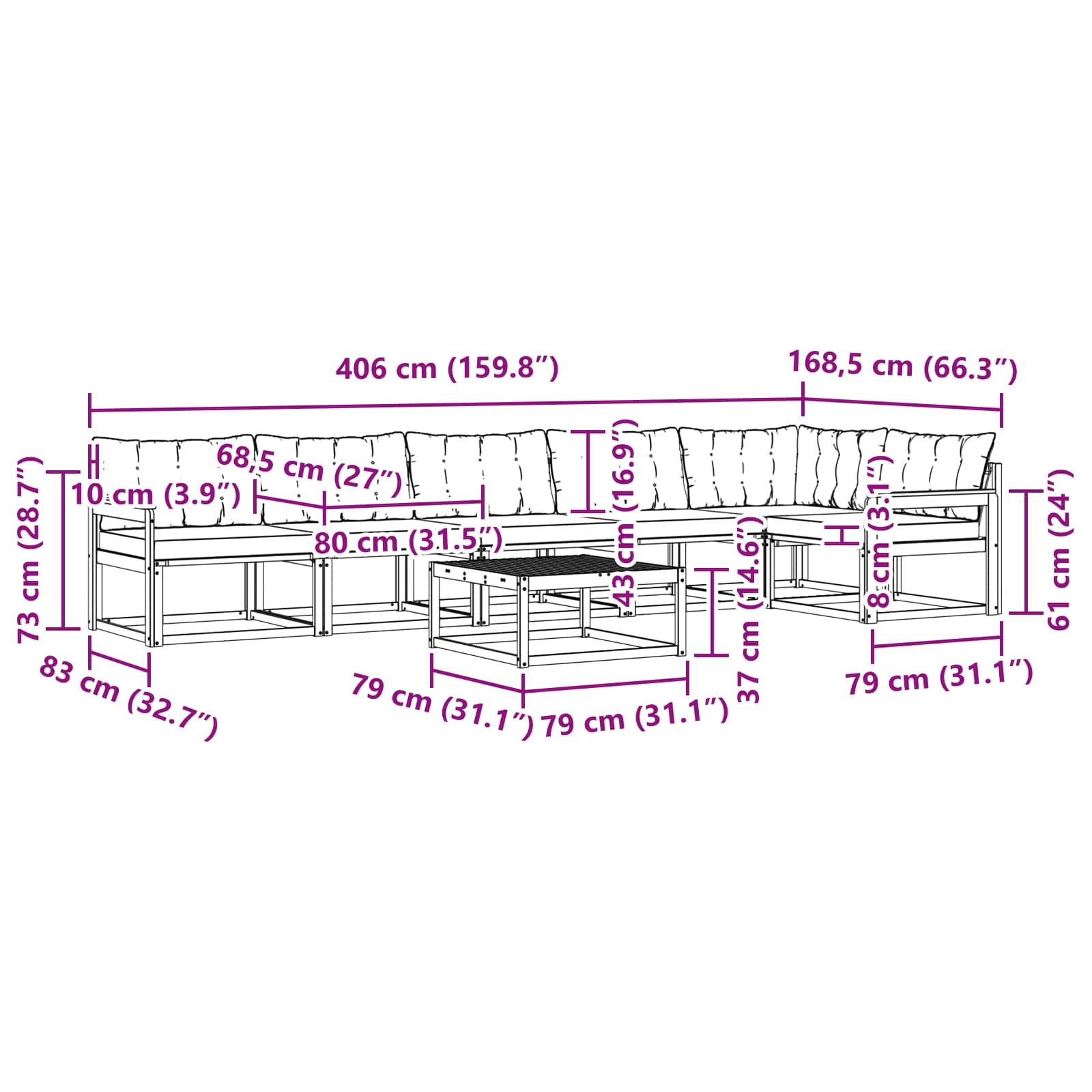 vidaXL Zestaw sof na zewnątrz 7 pcs Biały i jasnoszary 79 x 79 x 37 cm
