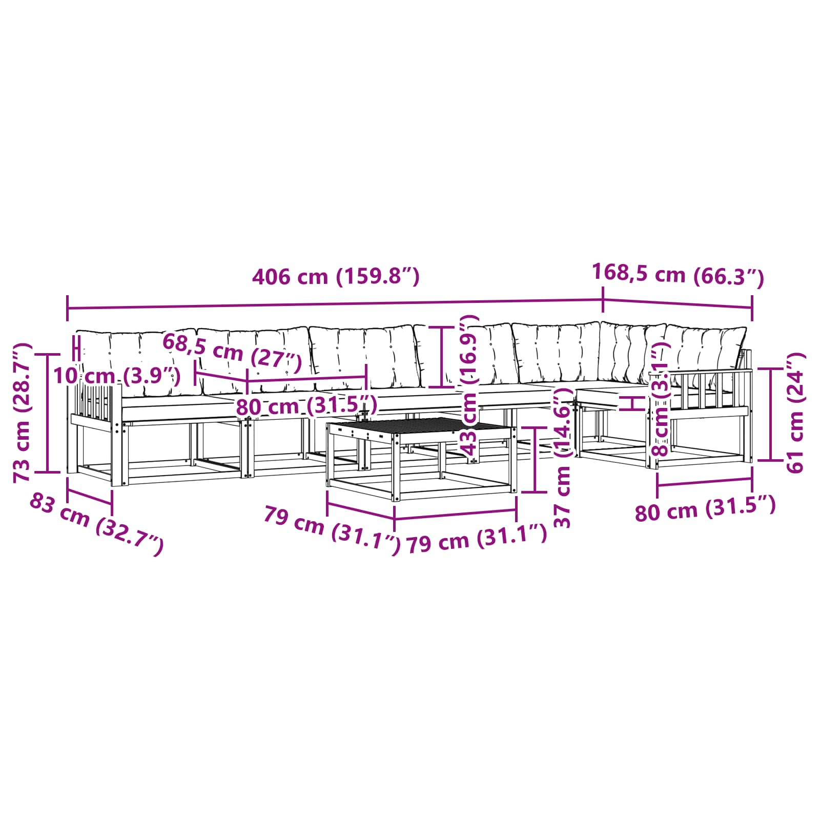vidaXL Zestaw sof na zewnątrz 7 pcs Biały i kremowy 79 x 79 x 37 cm