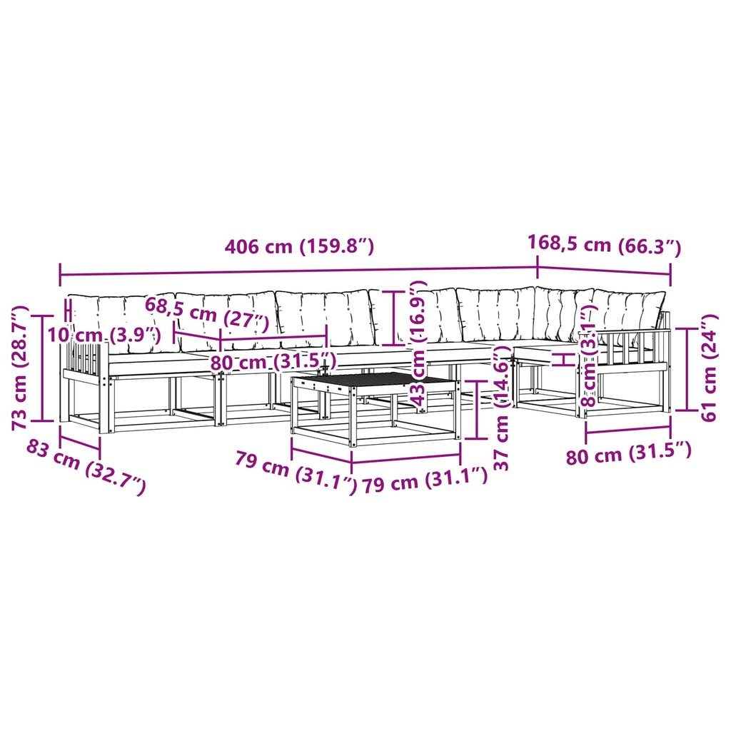 vidaXL Zestaw sof na zewnątrz 7 pcs biały i czarny 79 x 79 x 37 cm