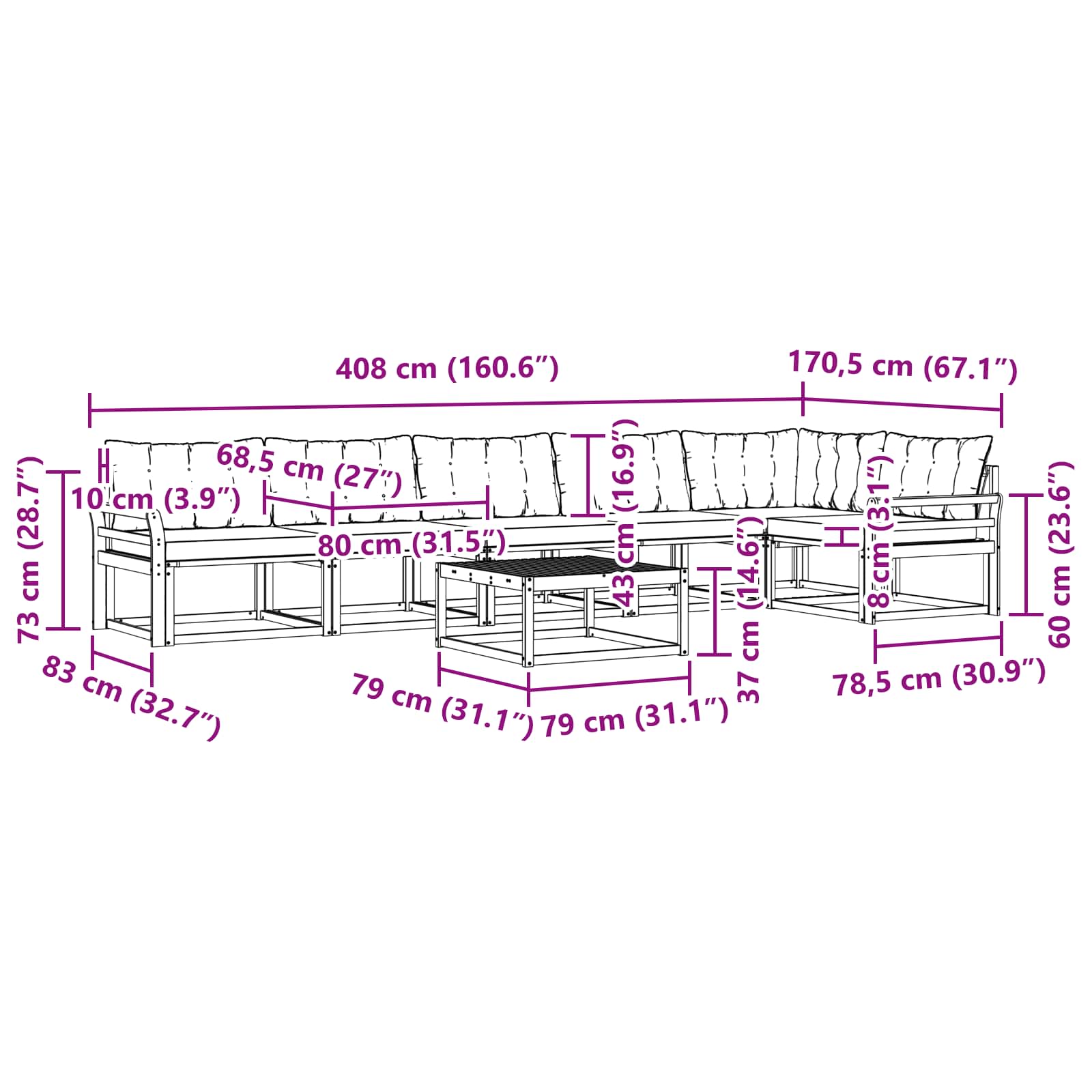vidaXL Zestaw sof na zewnątrz 7 pcs Biały i Beżowy 79 x 79 x 37 cm