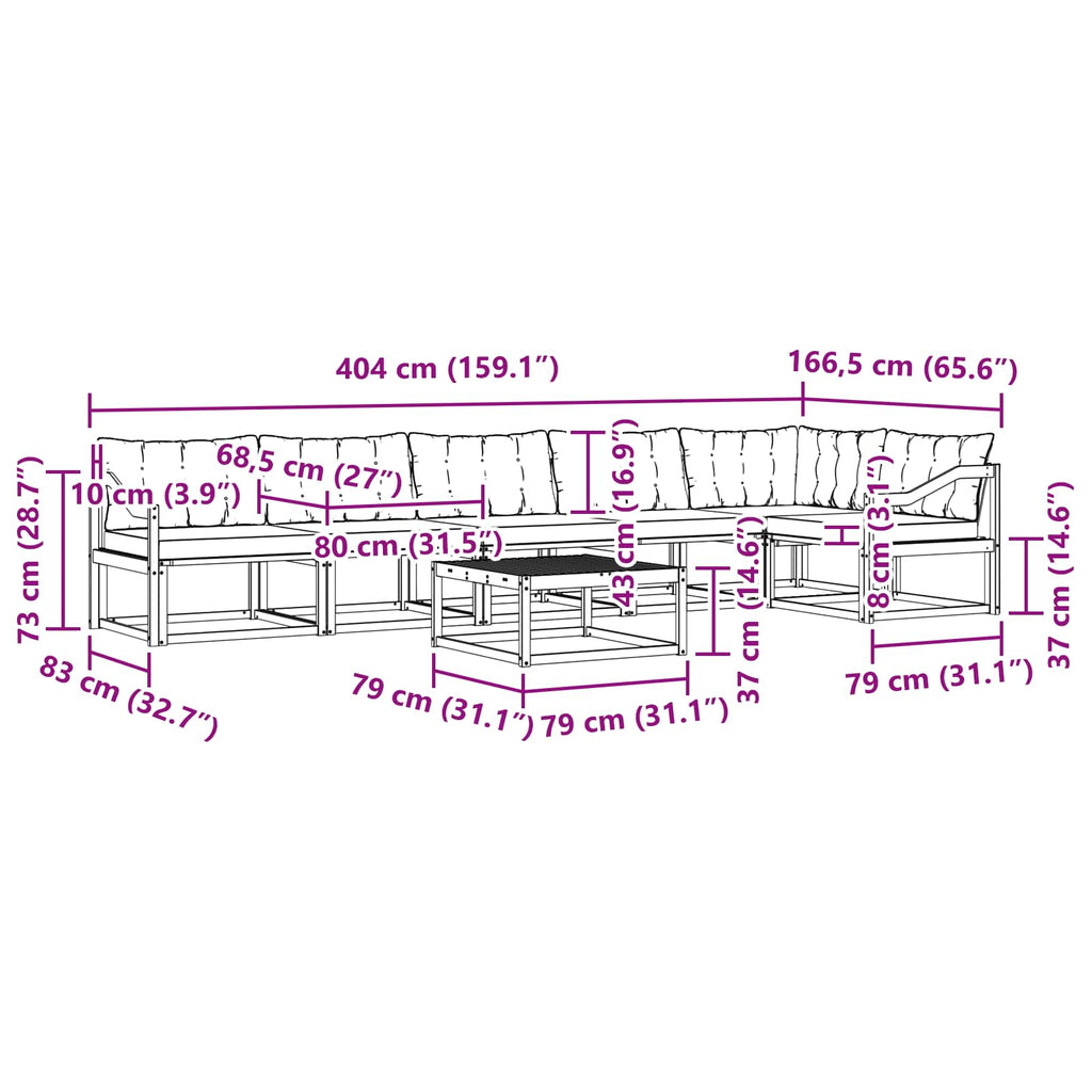 vidaXL Zestaw sof na zewnątrz 7 pcs biały i czarny 79 x 79 x 37 cm
