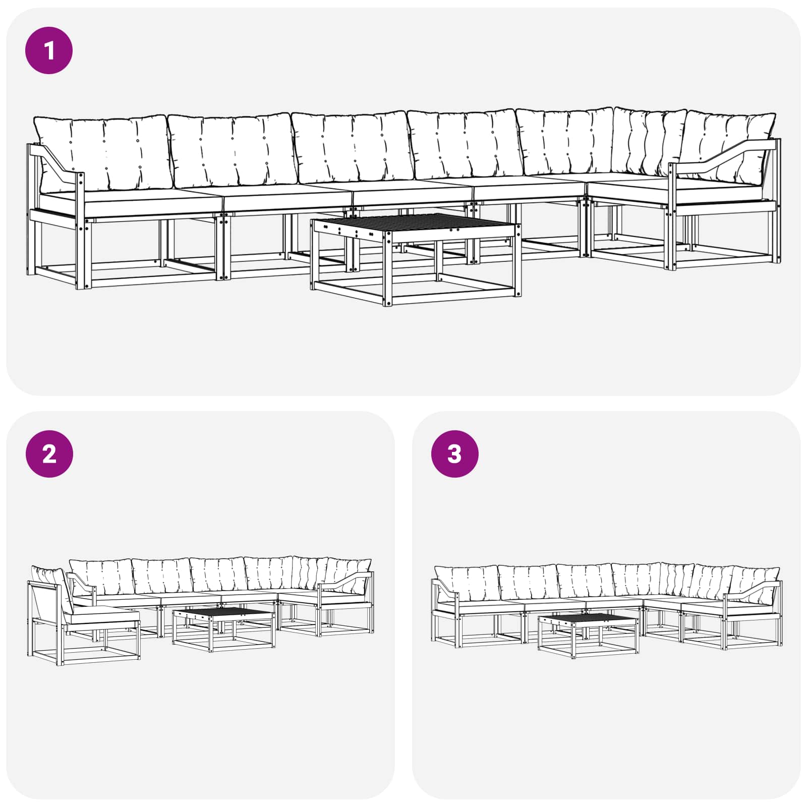 vidaXL Zestaw sof na zewnątrz 7 pcs biały i czarny 79 x 79 x 37 cm