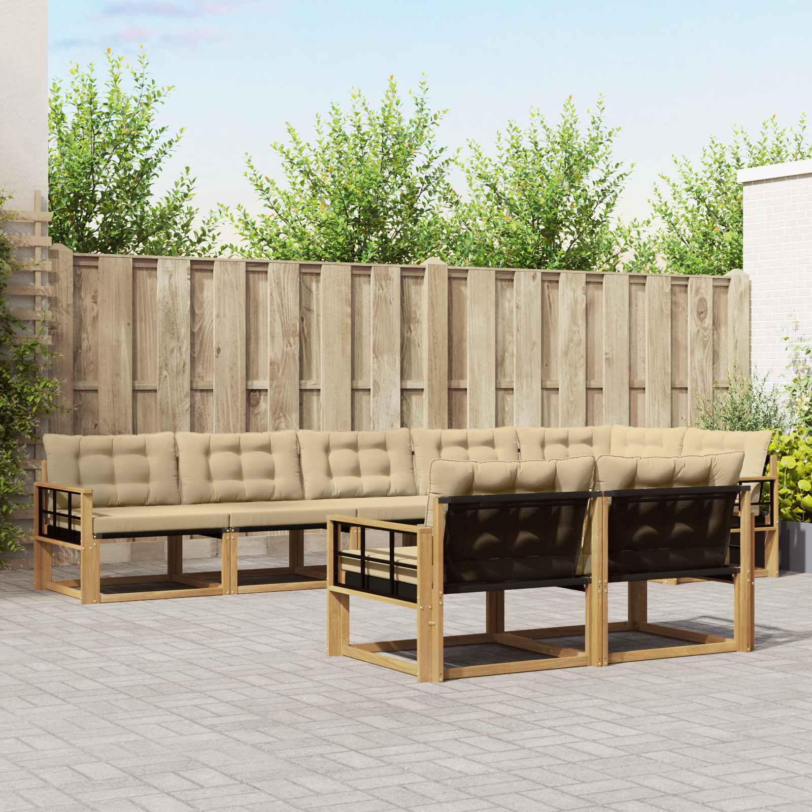 vidaXL Zestaw sof na zewnątrz z poduszką 8 pcs Biały i Beżowy