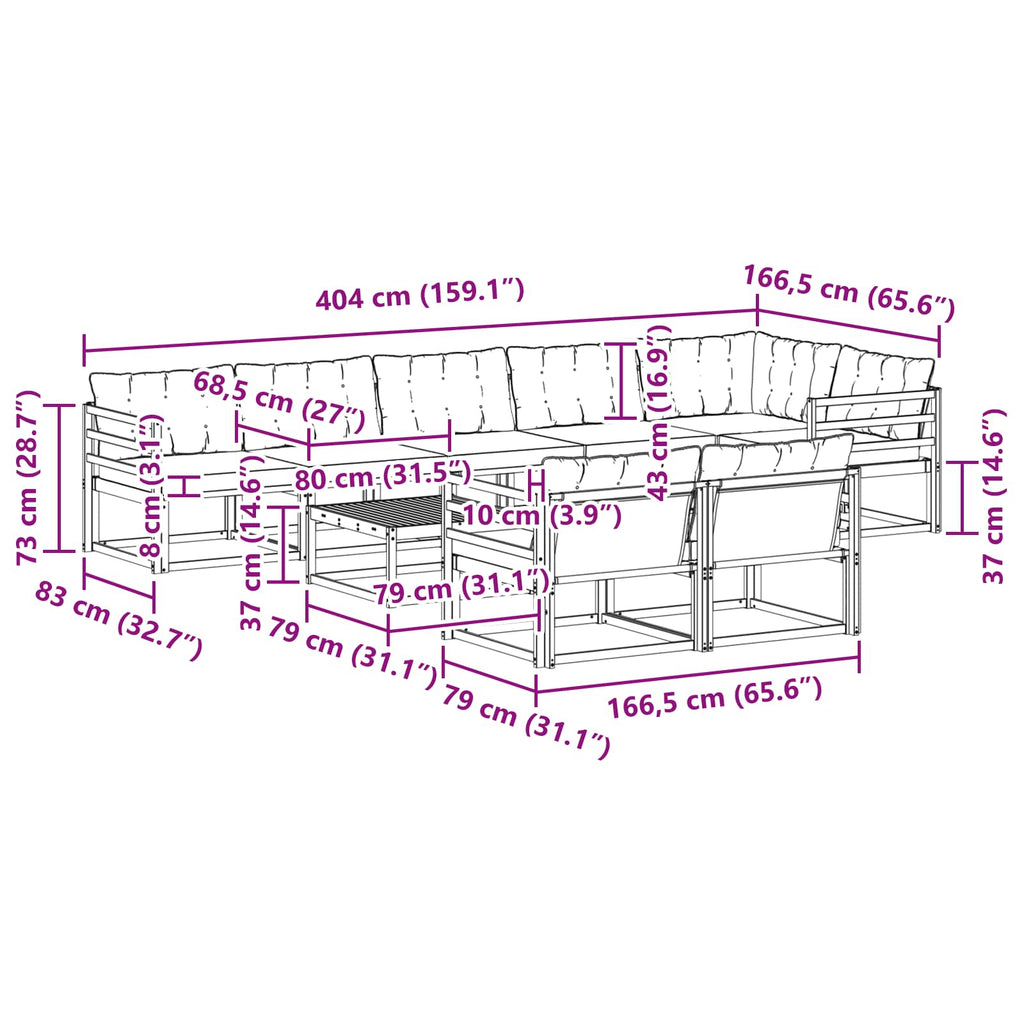 vidaXL Zestaw sof na zewnątrz 9 pcs Biały i kremowy 79 x 79 x 37 cm