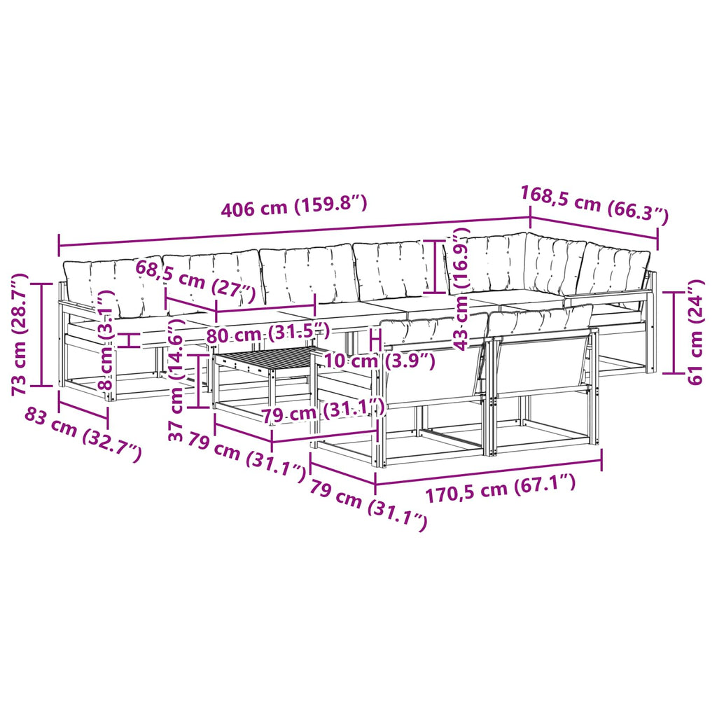 vidaXL Zestaw sof na zewnątrz 9 pcs Biały i Beżowy 79 x 79 x 37 cm