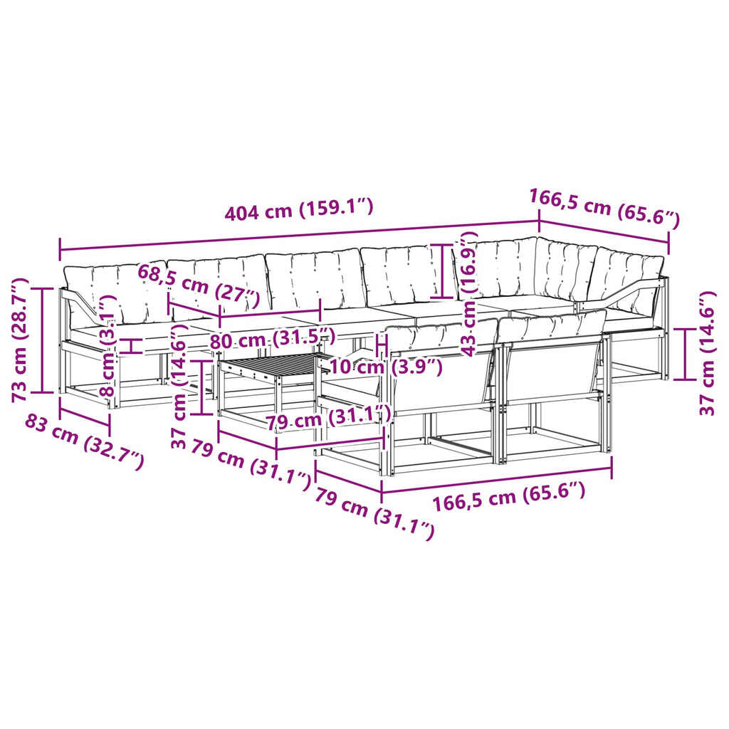 vidaXL Zestaw sof na zewnątrz 9 pcs biały i czarny 79 x 79 x 37 cm
