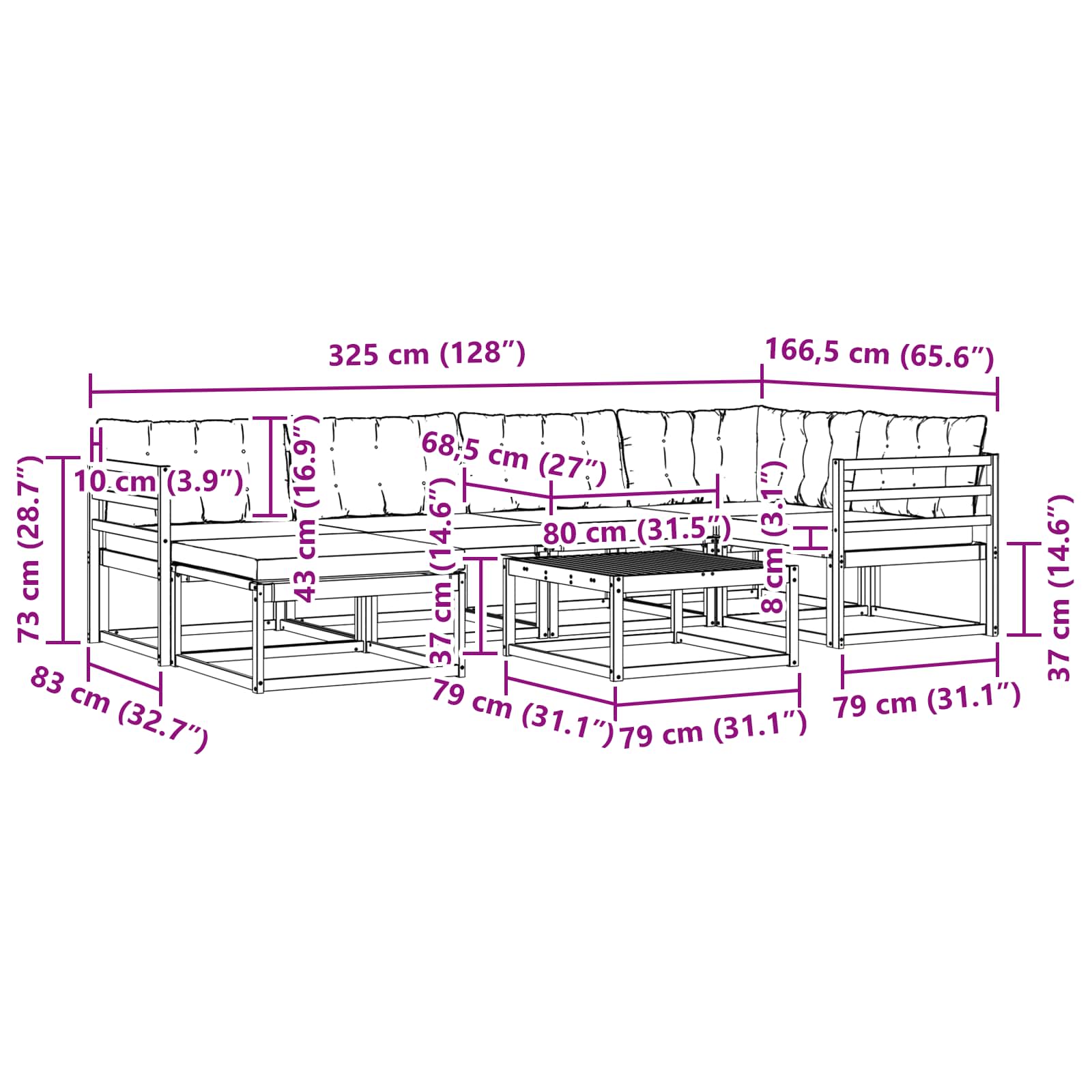vidaXL Zestaw sof na zewnątrz 7 pcs Biały i kremowy 79 x 79 x 37 cm