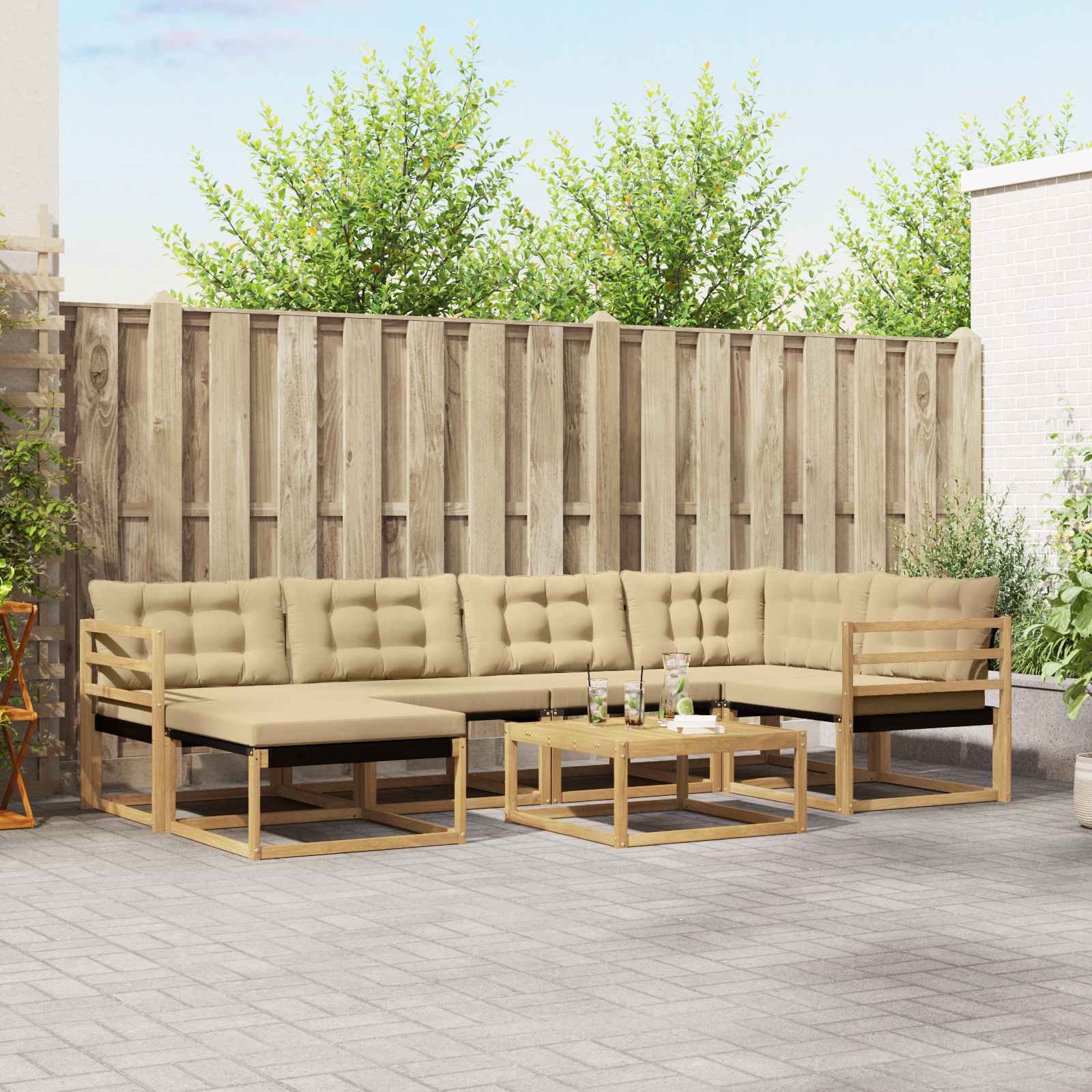 vidaXL Zestaw sof na zewnątrz 7 pcs Biały i Beżowy 79 x 79 x 37 cm