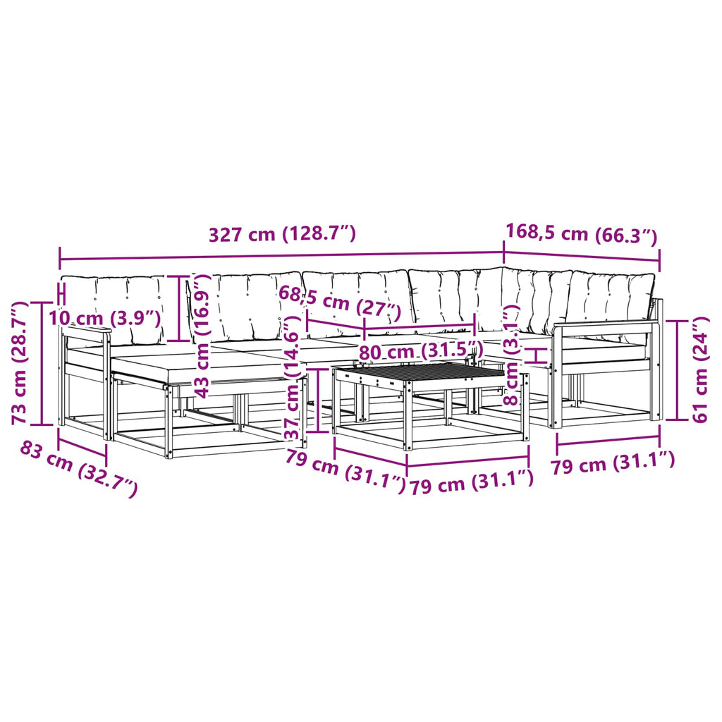 vidaXL Zestaw sof na zewnątrz 7 pcs biały i czarny 79 x 79 x 37 cm