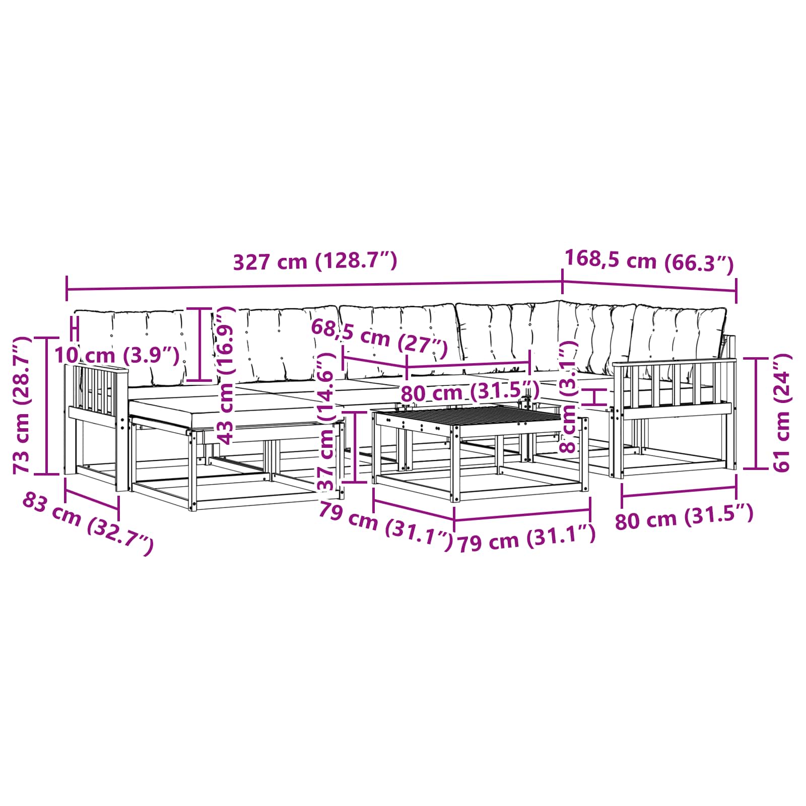 vidaXL Zestaw sof na zewnątrz 7 pcs Biały i kremowy 79 x 79 x 37 cm