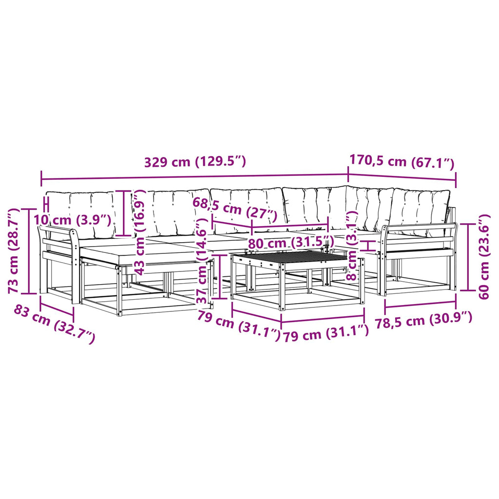 vidaXL Zestaw sof na zewnątrz 7 pcs biały i czarny 79 x 79 x 37 cm