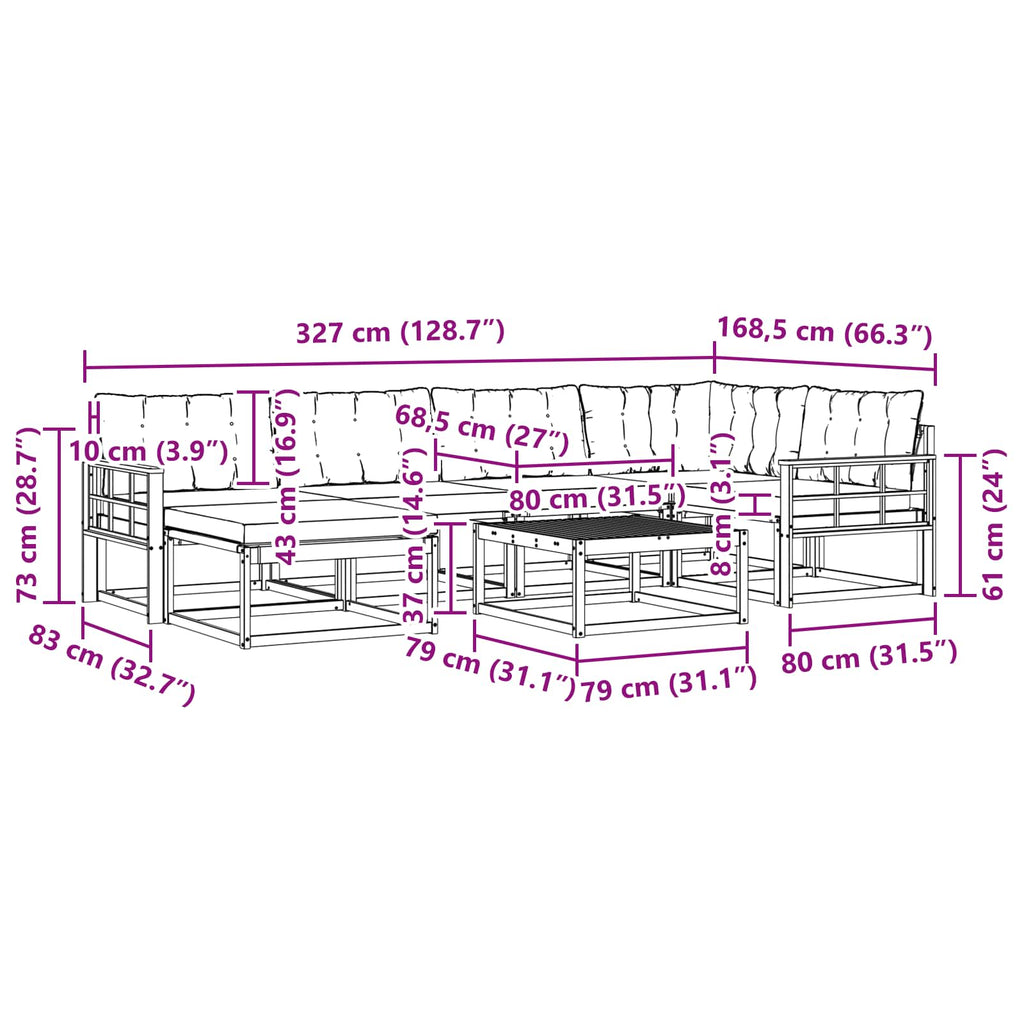 vidaXL Zestaw sof na zewnątrz 7 pcs Biały i kremowy 79 x 79 x 37 cm