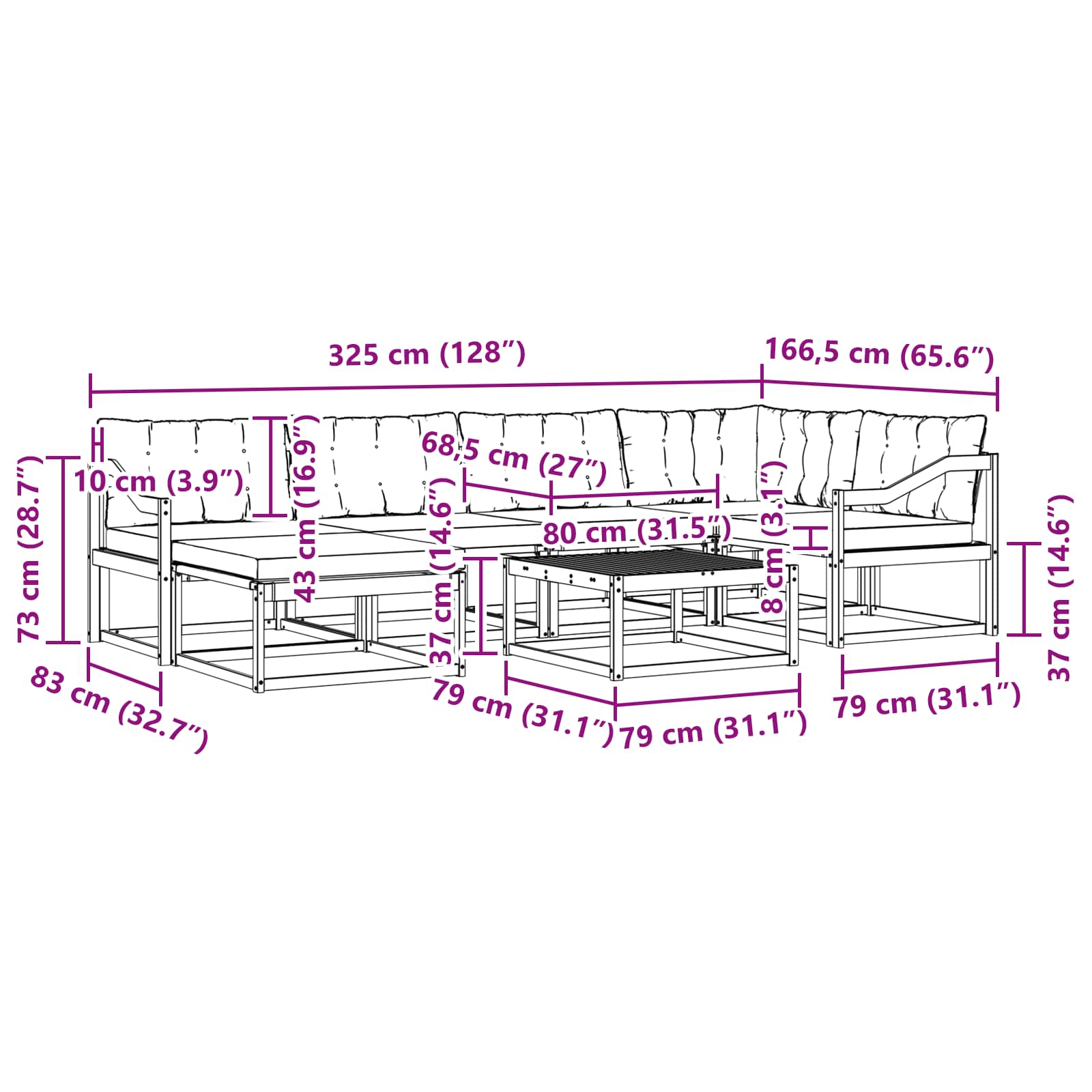 vidaXL Zestaw sof na zewnątrz 7 pcs Biały i kremowy 79 x 79 x 37 cm