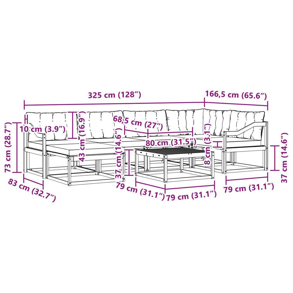 vidaXL Zestaw sof na zewnątrz 7 pcs biały i czarny 79 x 79 x 37 cm