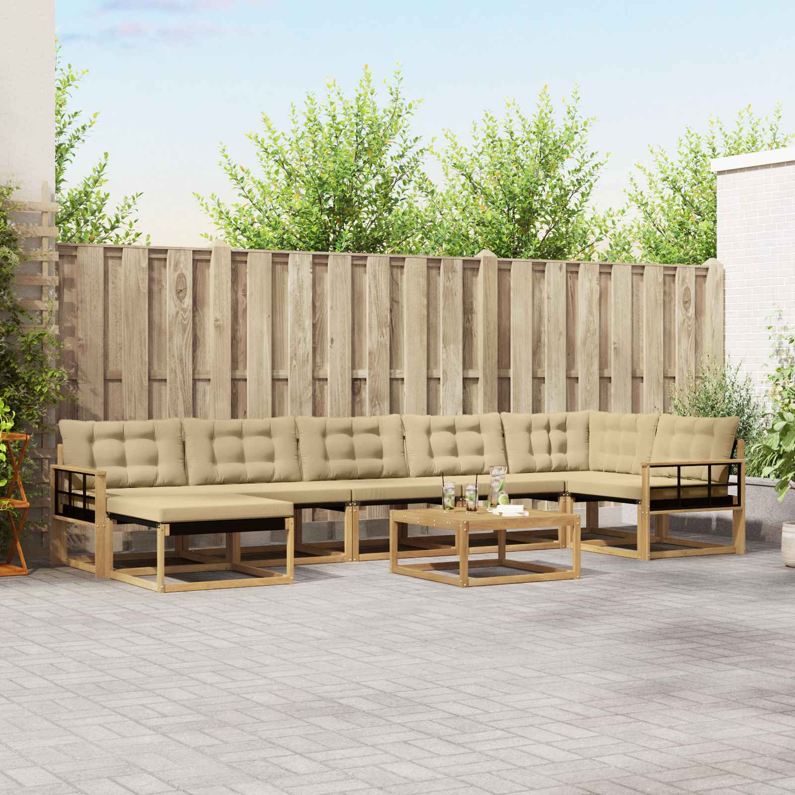 vidaXL Zestaw sof na zewnątrz 8 pcs Biały i Beżowy 79 x 79 x 37 cm